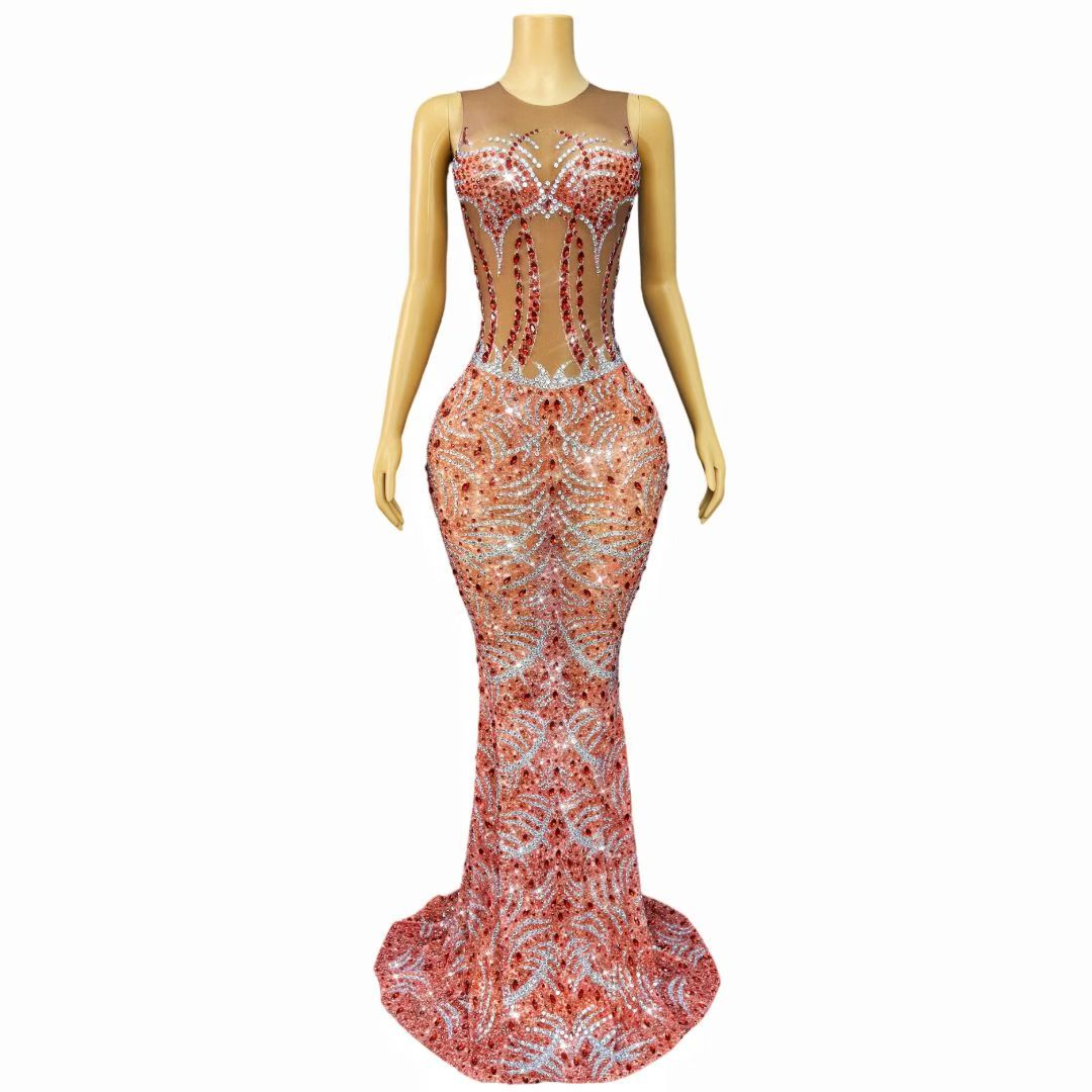 CELESINYI Hongri Crystal Sunburst Mermaid Gown