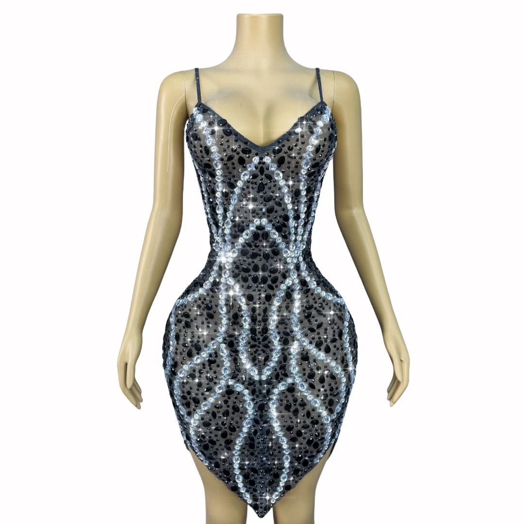CELESINYI Heixuanfeng Crystal Diamond Storm Mini Dress