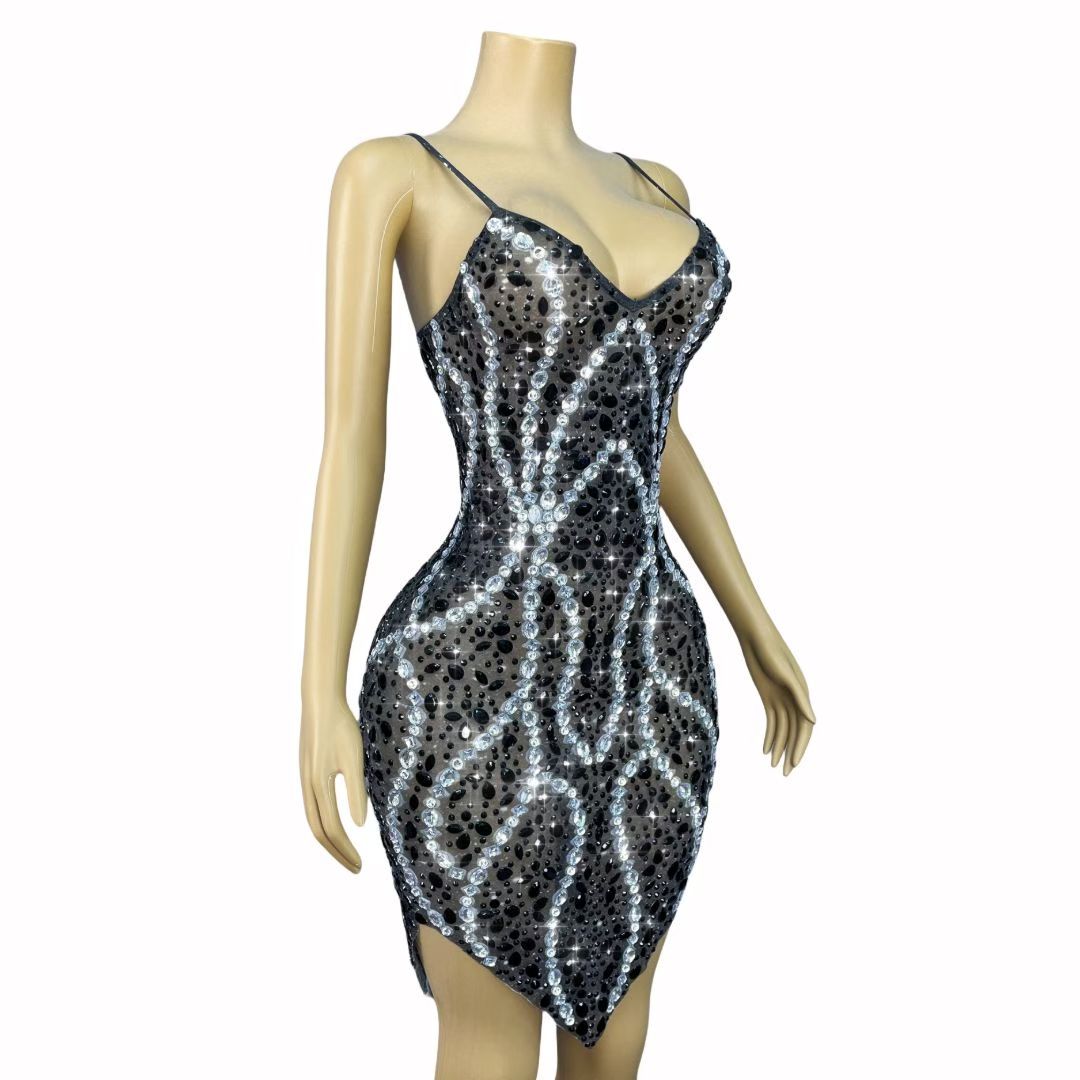 CELESINYI Heixuanfeng Crystal Diamond Storm Mini Dress