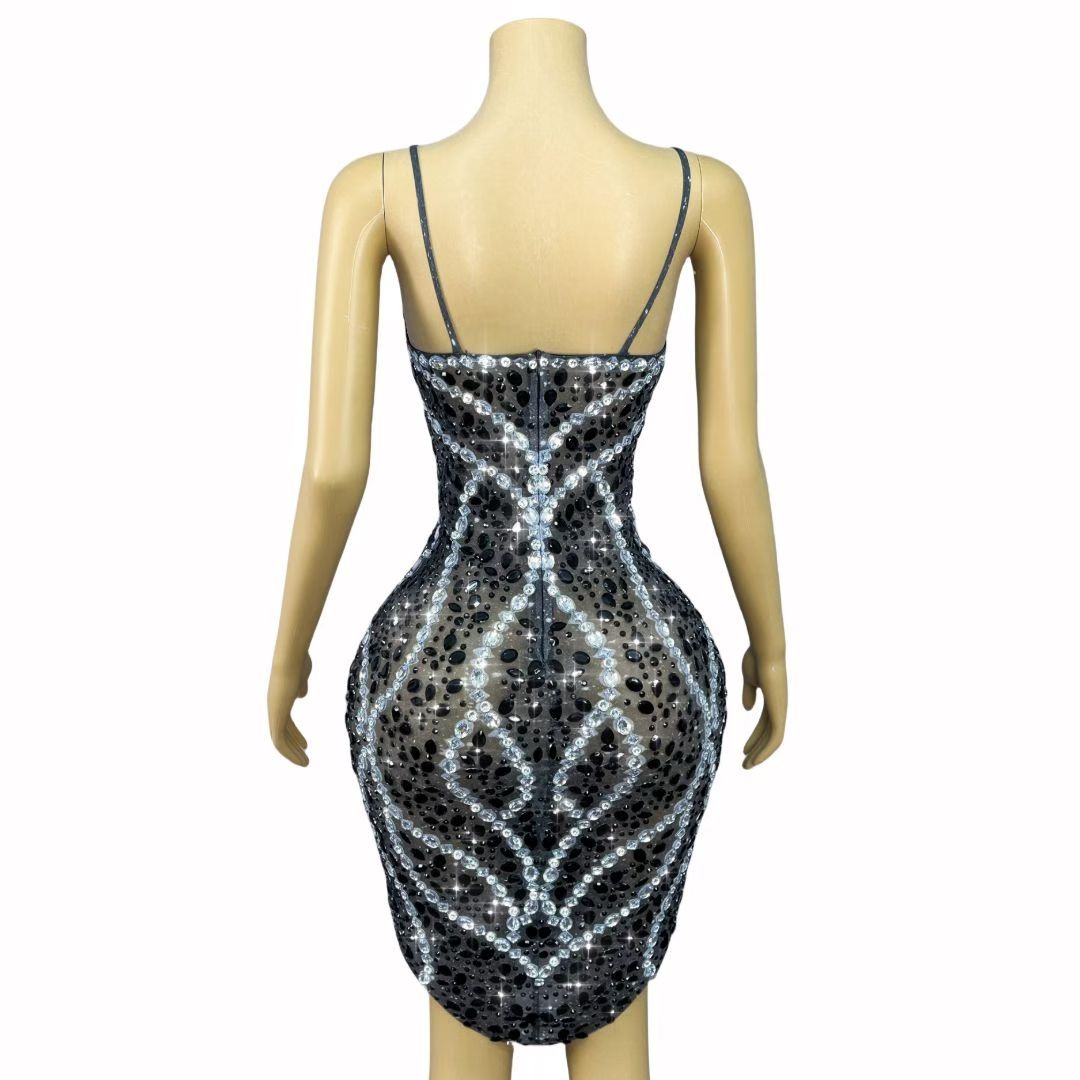 CELESINYI Heixuanfeng Crystal Diamond Storm Mini Dress
