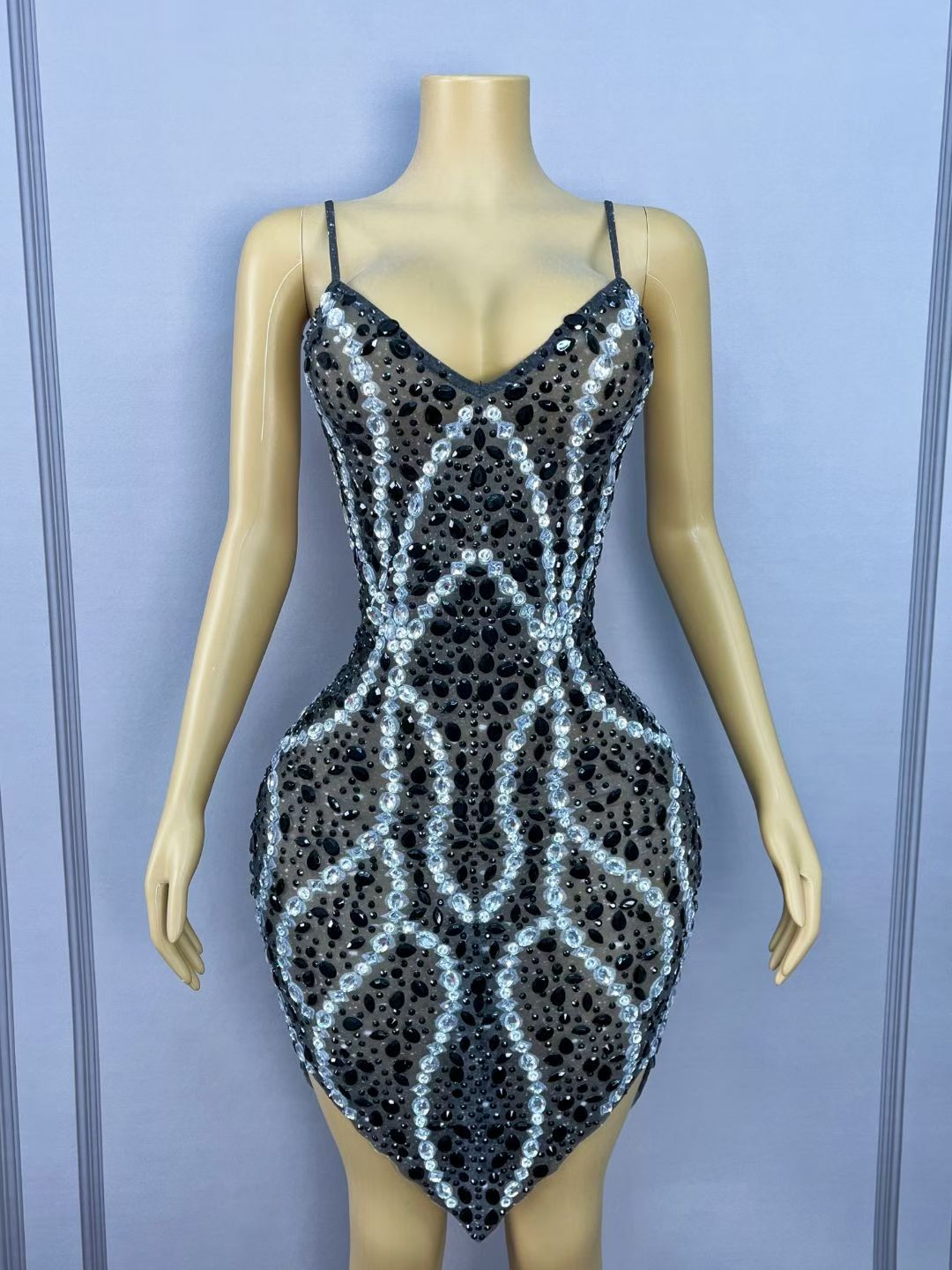 CELESINYI Heixuanfeng Crystal Diamond Storm Mini Dress