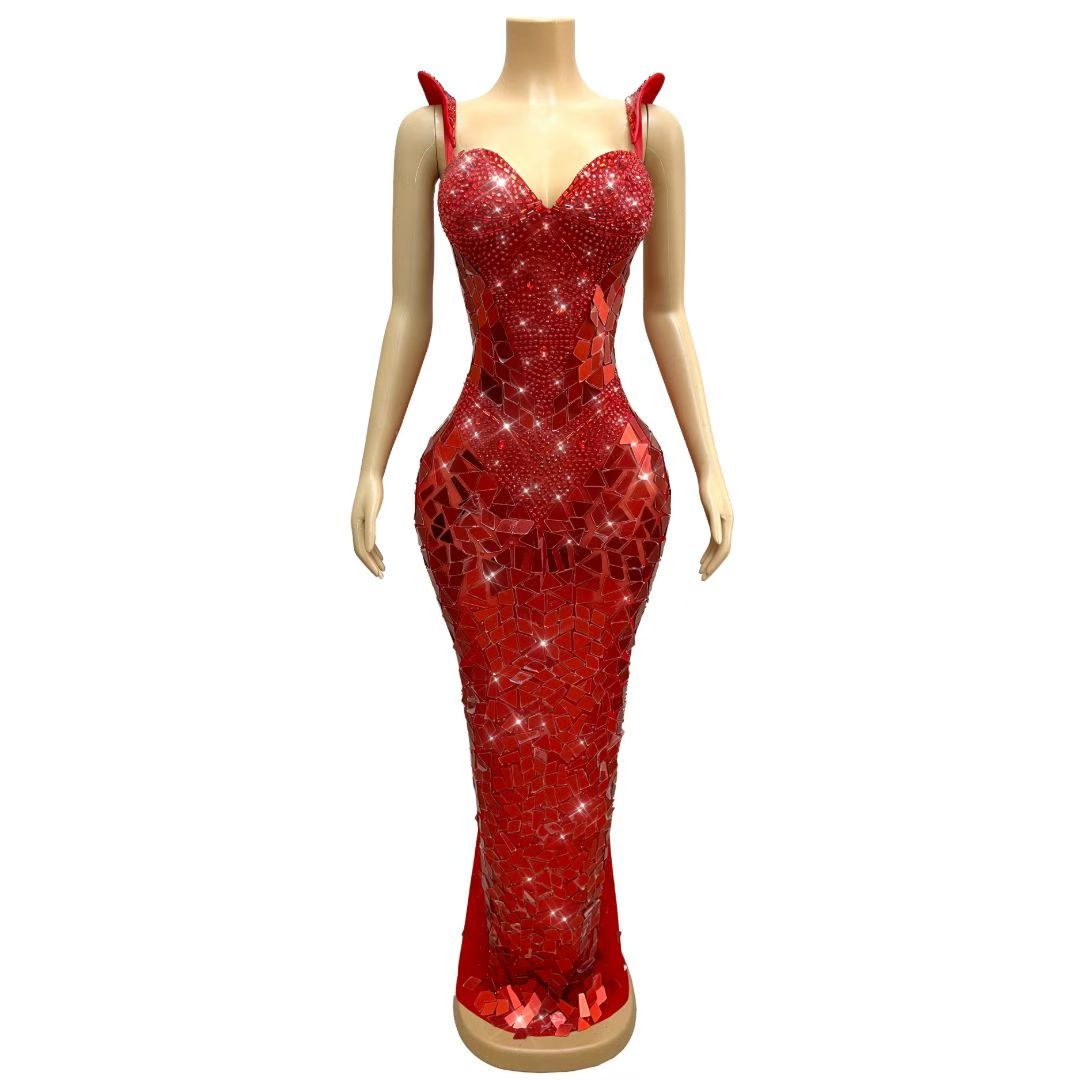 CELESINYI Jingpian Crystal Mirror Shard Gown (Red)
