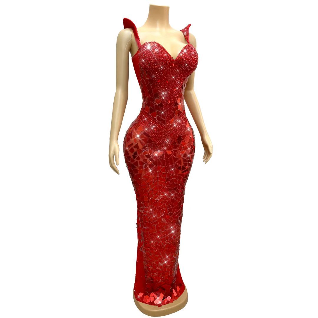 CELESINYI Jingpian Crystal Mirror Shard Gown (Red)