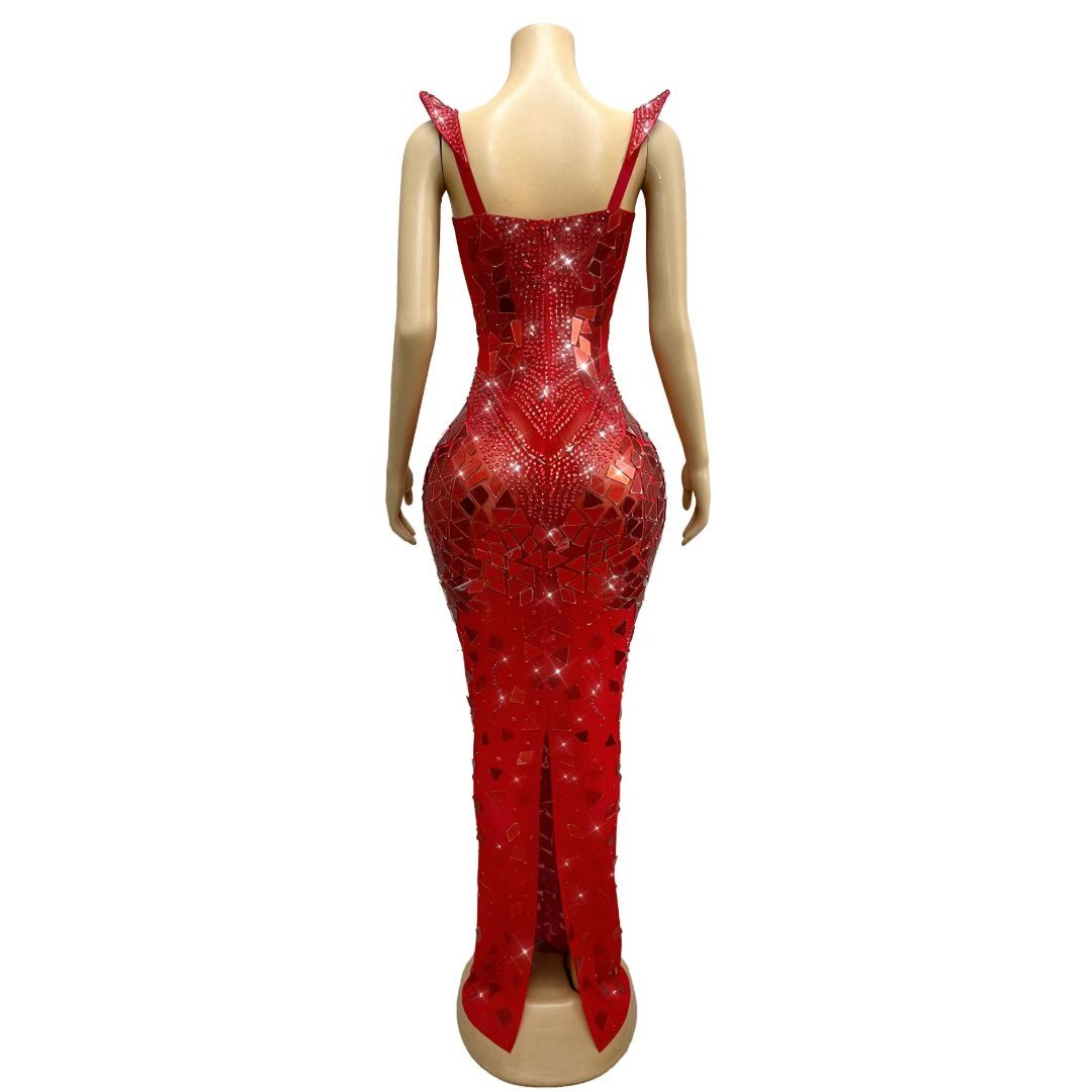 CELESINYI Jingpian Crystal Mirror Shard Gown (Red)