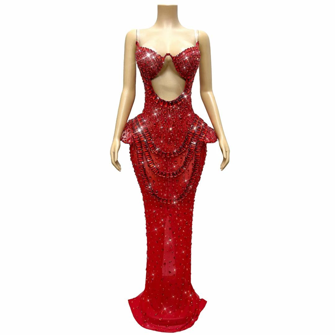 CELESINYI Geseguan Crystal Full Stone Gown (Vivid Red)