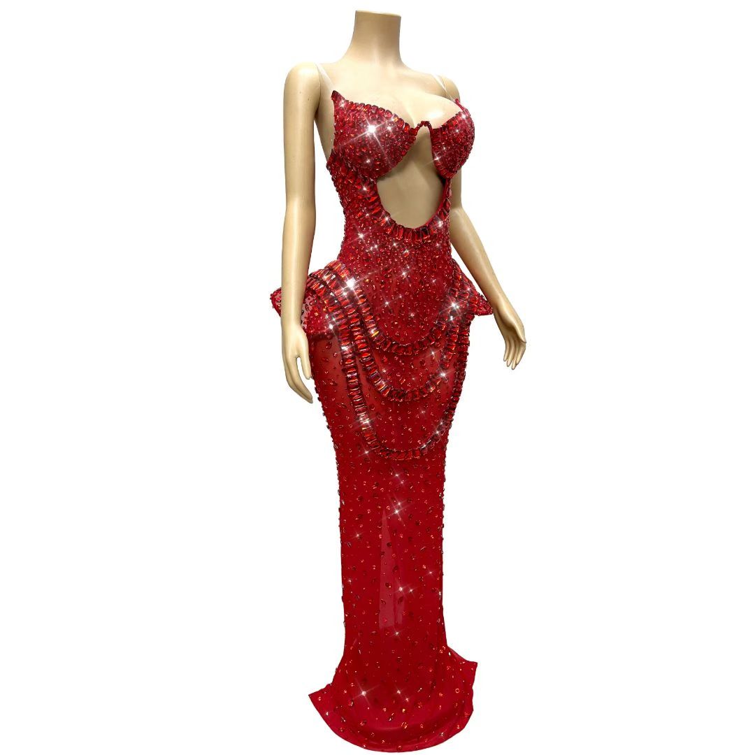 CELESINYI Geseguan Crystal Full Stone Gown (Vivid Red)