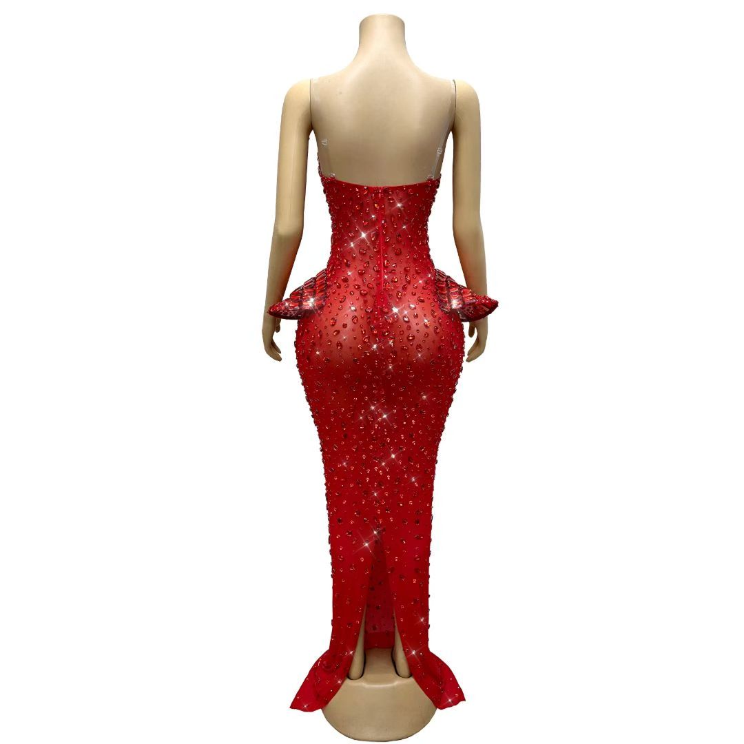 CELESINYI Geseguan Crystal Full Stone Gown (Vivid Red)