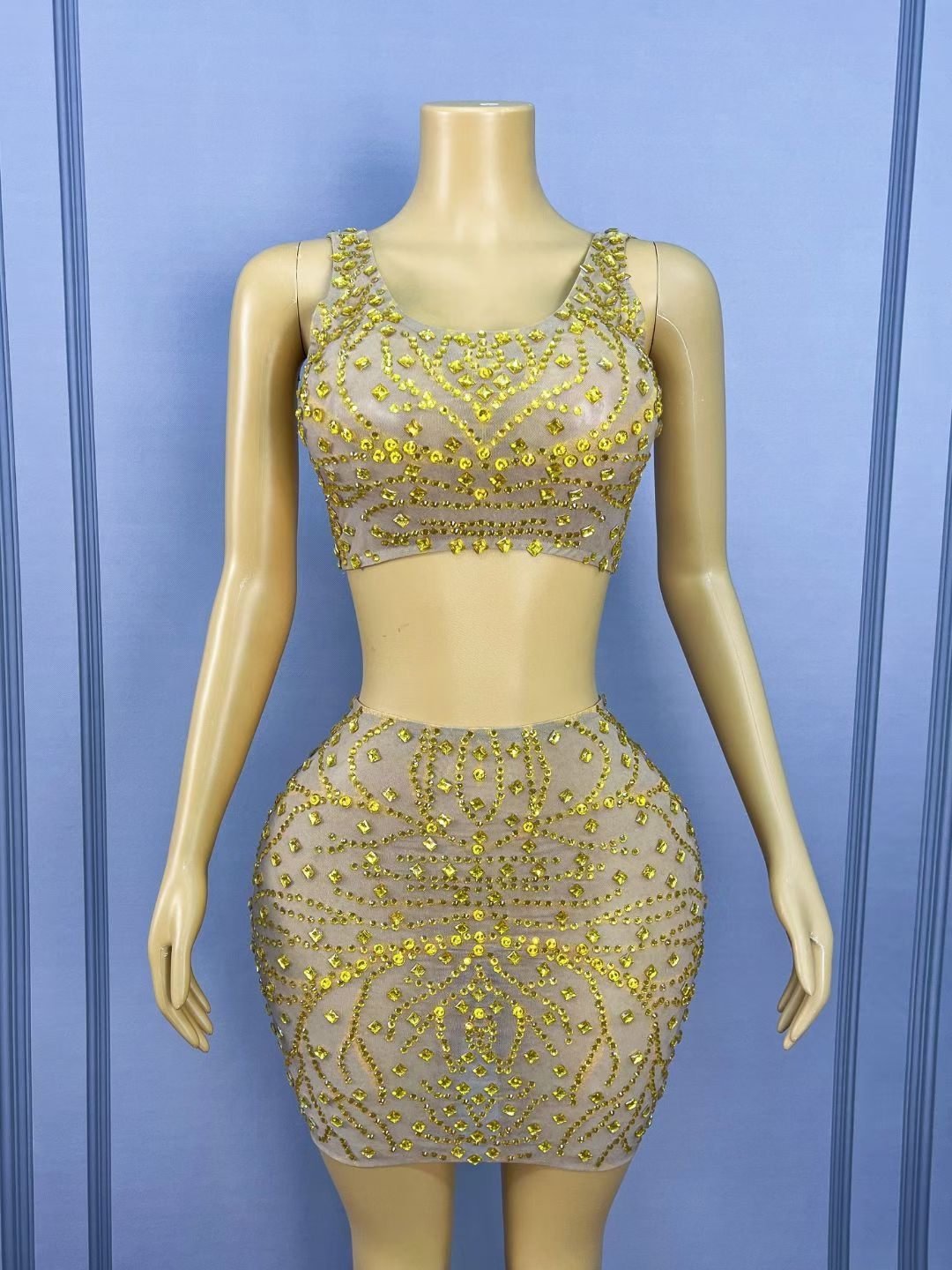CELESINYI Jinzhuan Crystal Gold Crop Top Set
