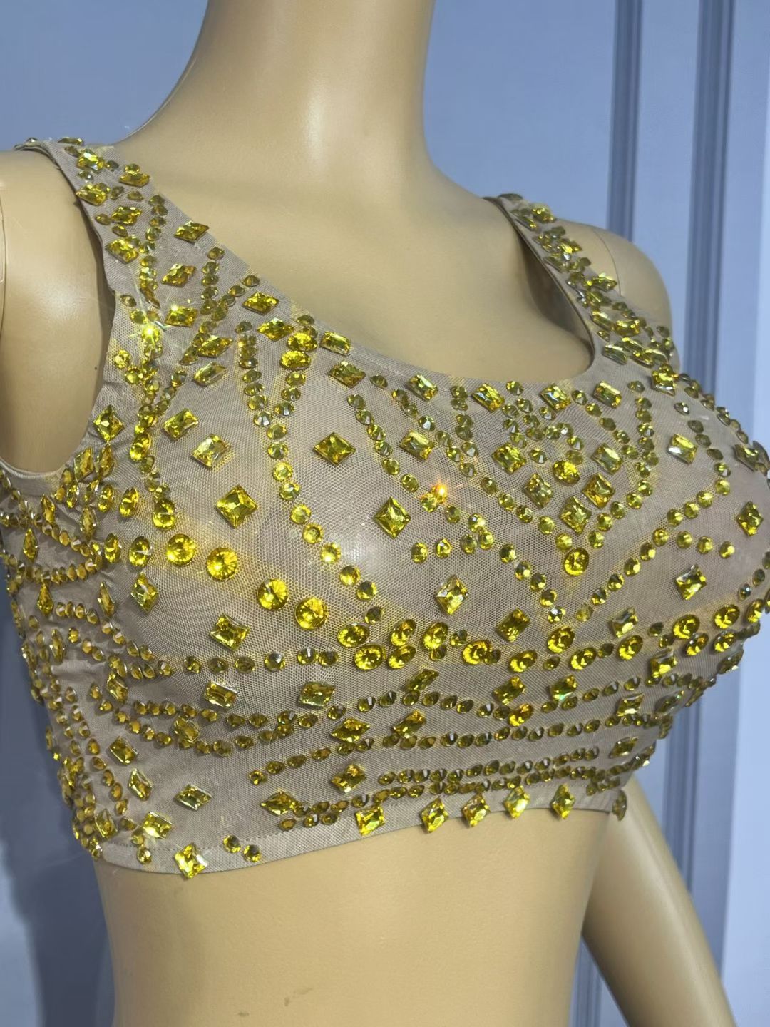 CELESINYI Jinzhuan Crystal Gold Crop Top Set