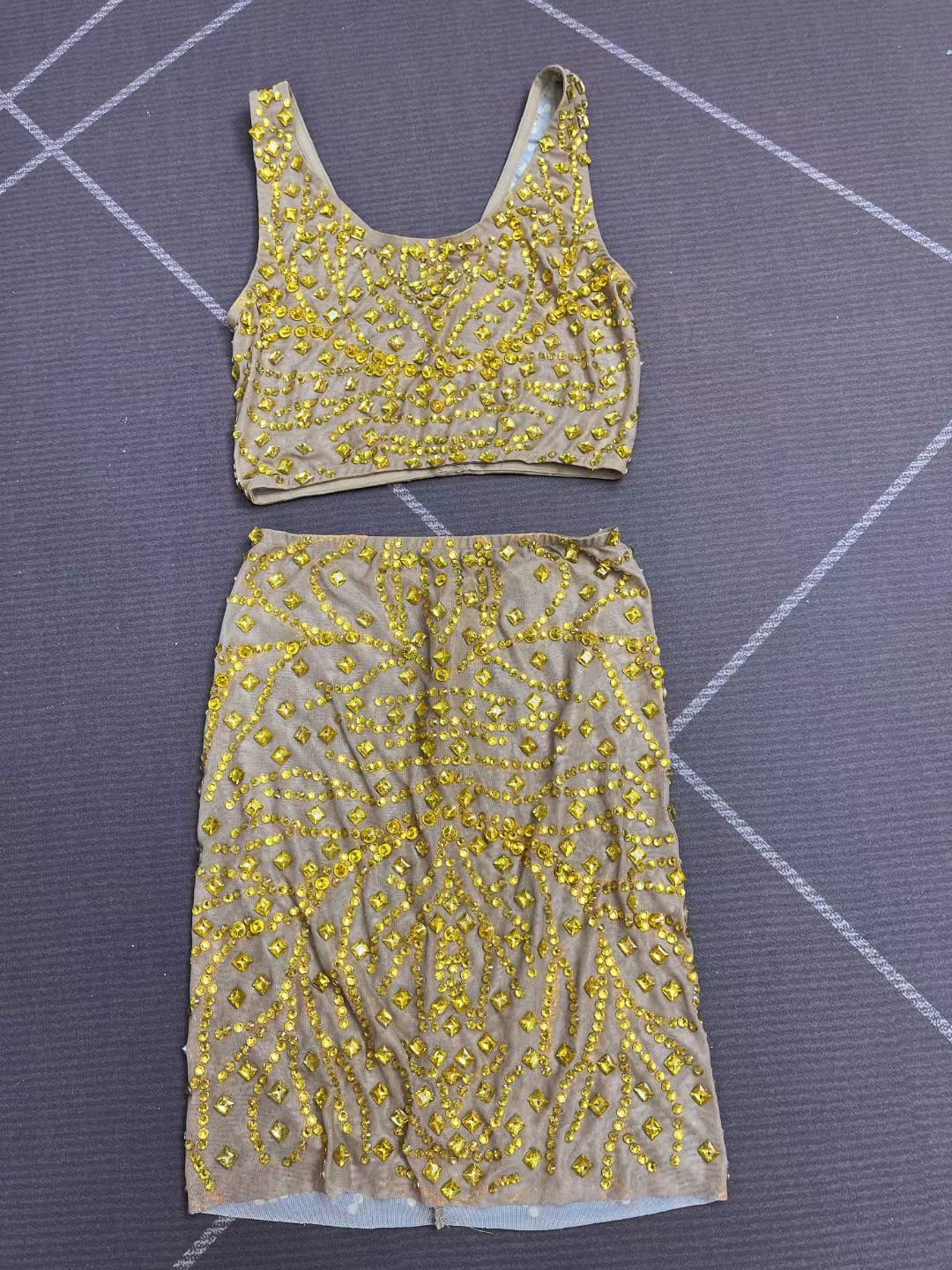 CELESINYI Jinzhuan Crystal Gold Crop Top Set