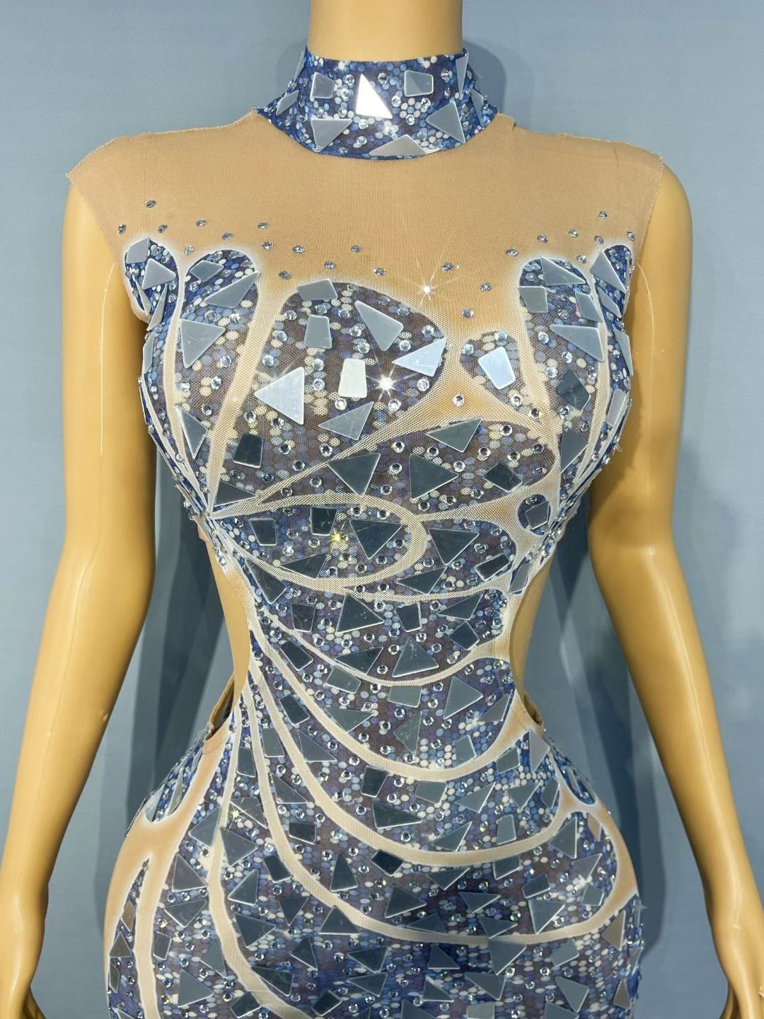 CELESINYI Lanxingwen Crystal Blue Mirror Illusion Gown