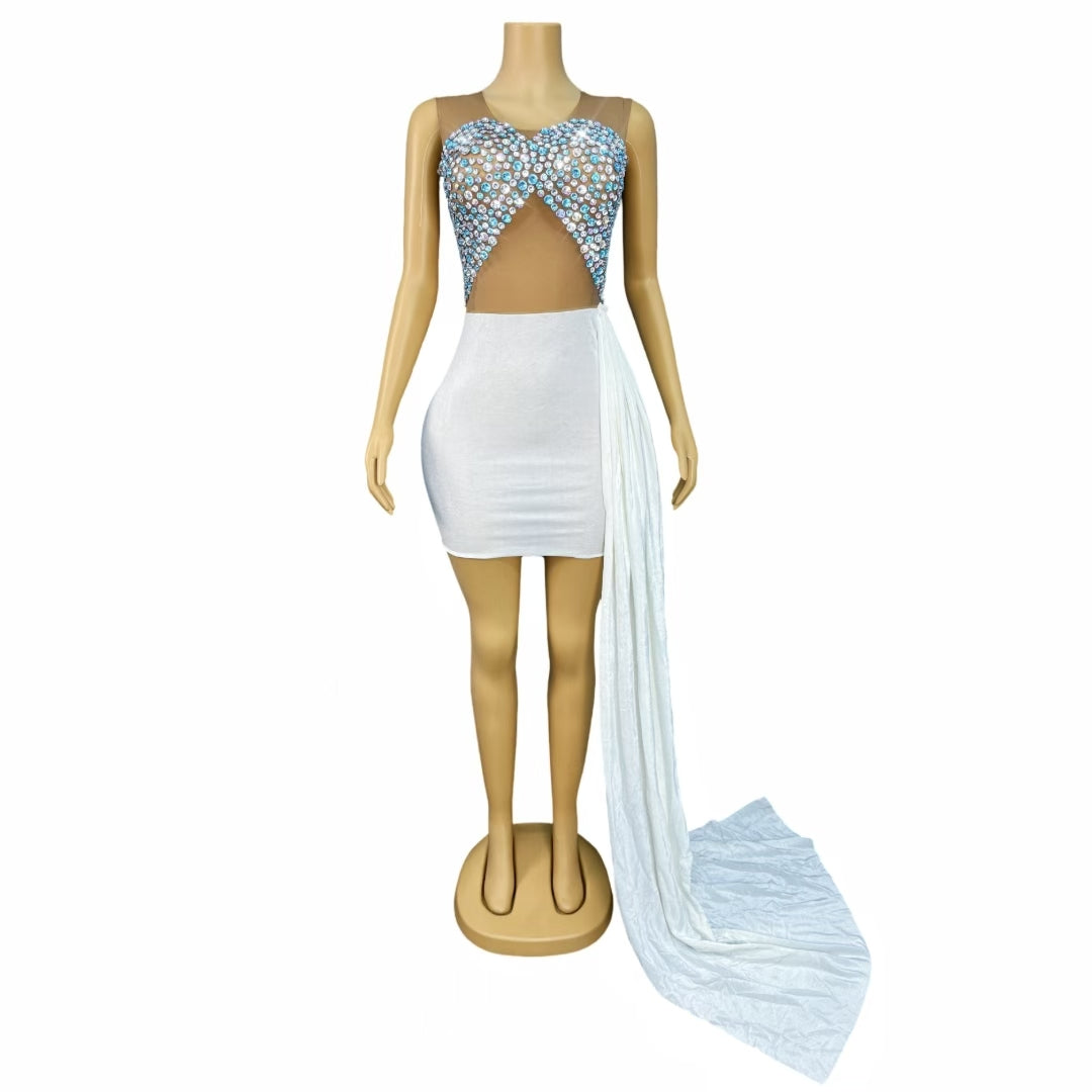CELESINYI Lanying Crystal Blue Train Gown