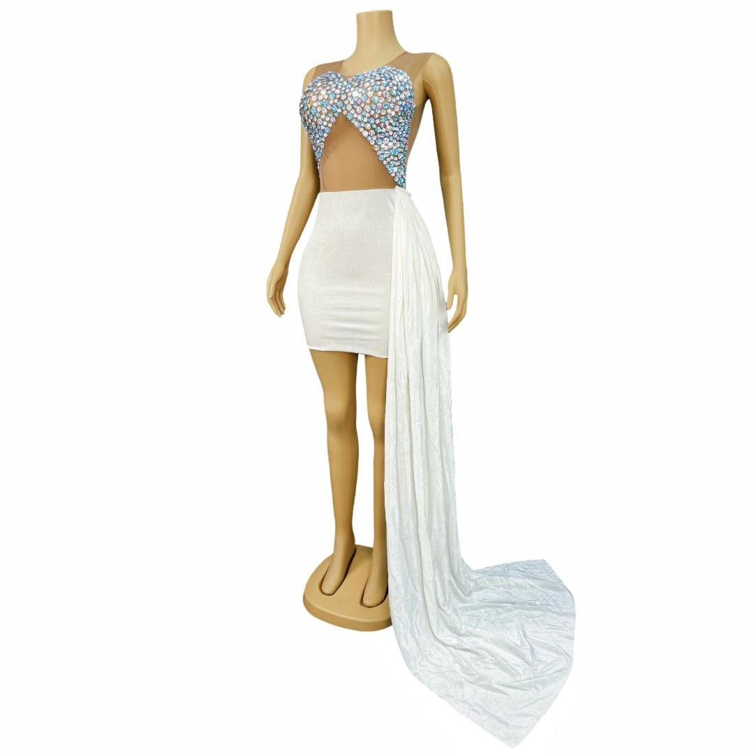 CELESINYI Lanying Crystal Blue Train Gown