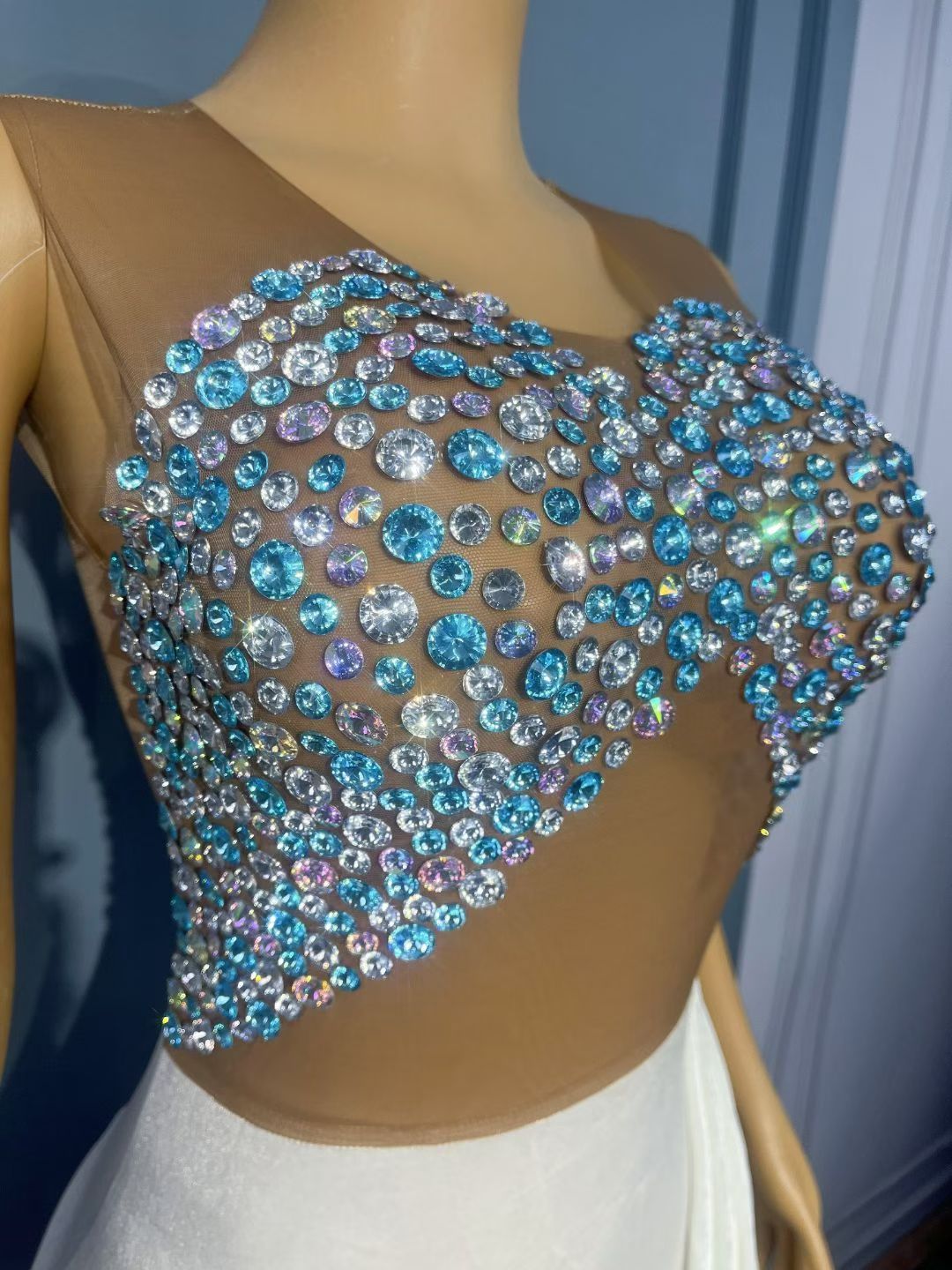 CELESINYI Lanying Crystal Blue Train Gown