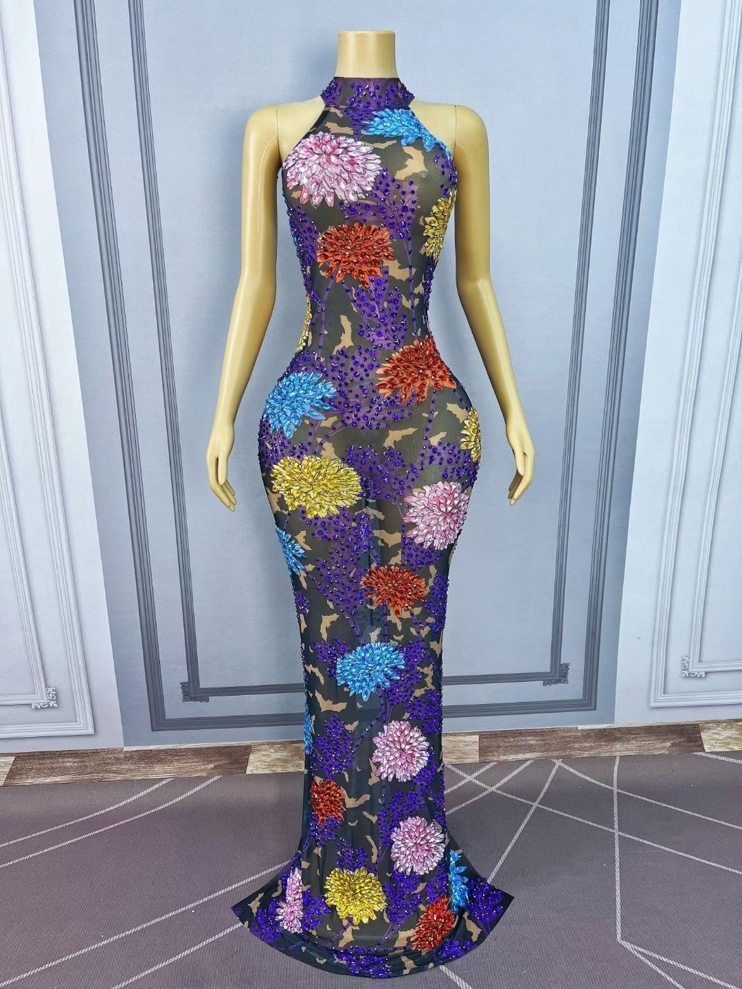CELESINYI Yuhuaduo Crystal 3D Flower Camo Gown