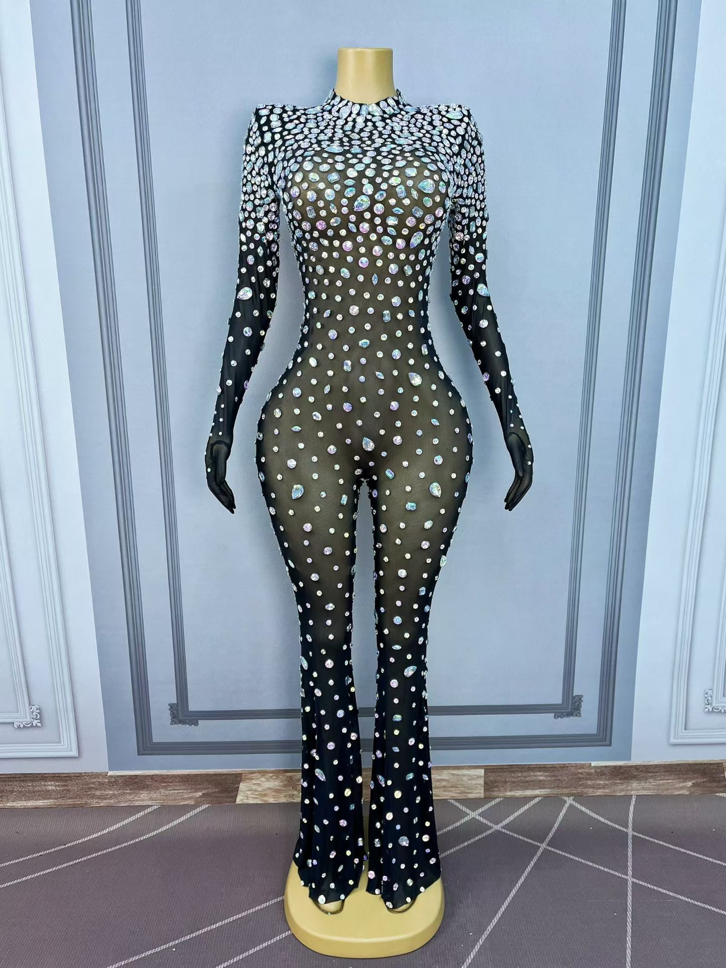 CELESINYI Dashuijing Crystal Bell-Bottom Catsuit