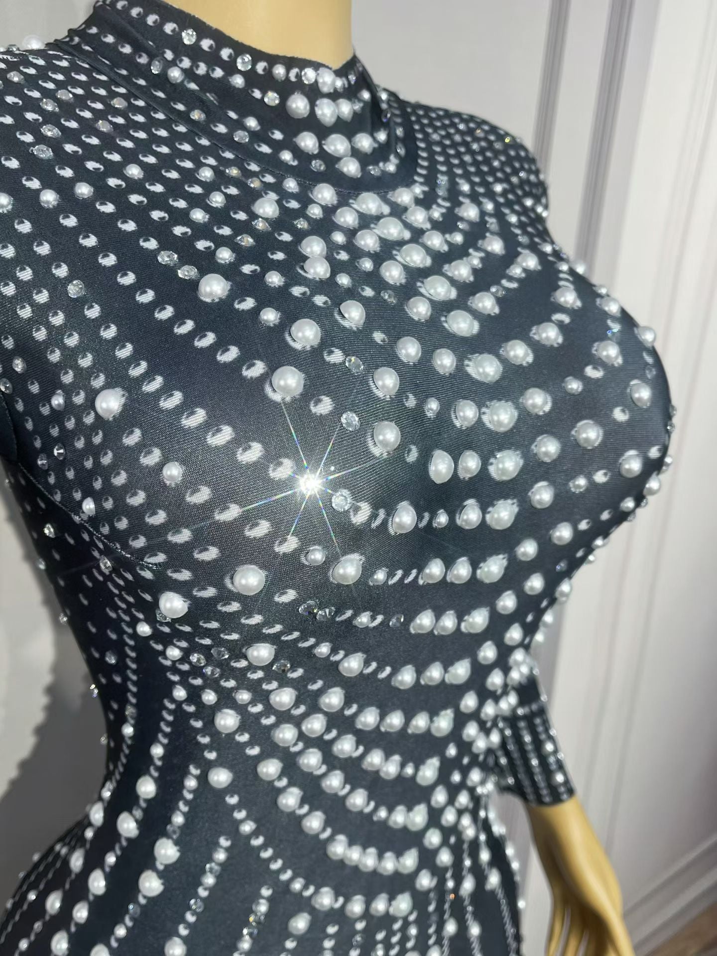 CELESINYI Heizhenzhu Crystal Black Pearl Catsuit