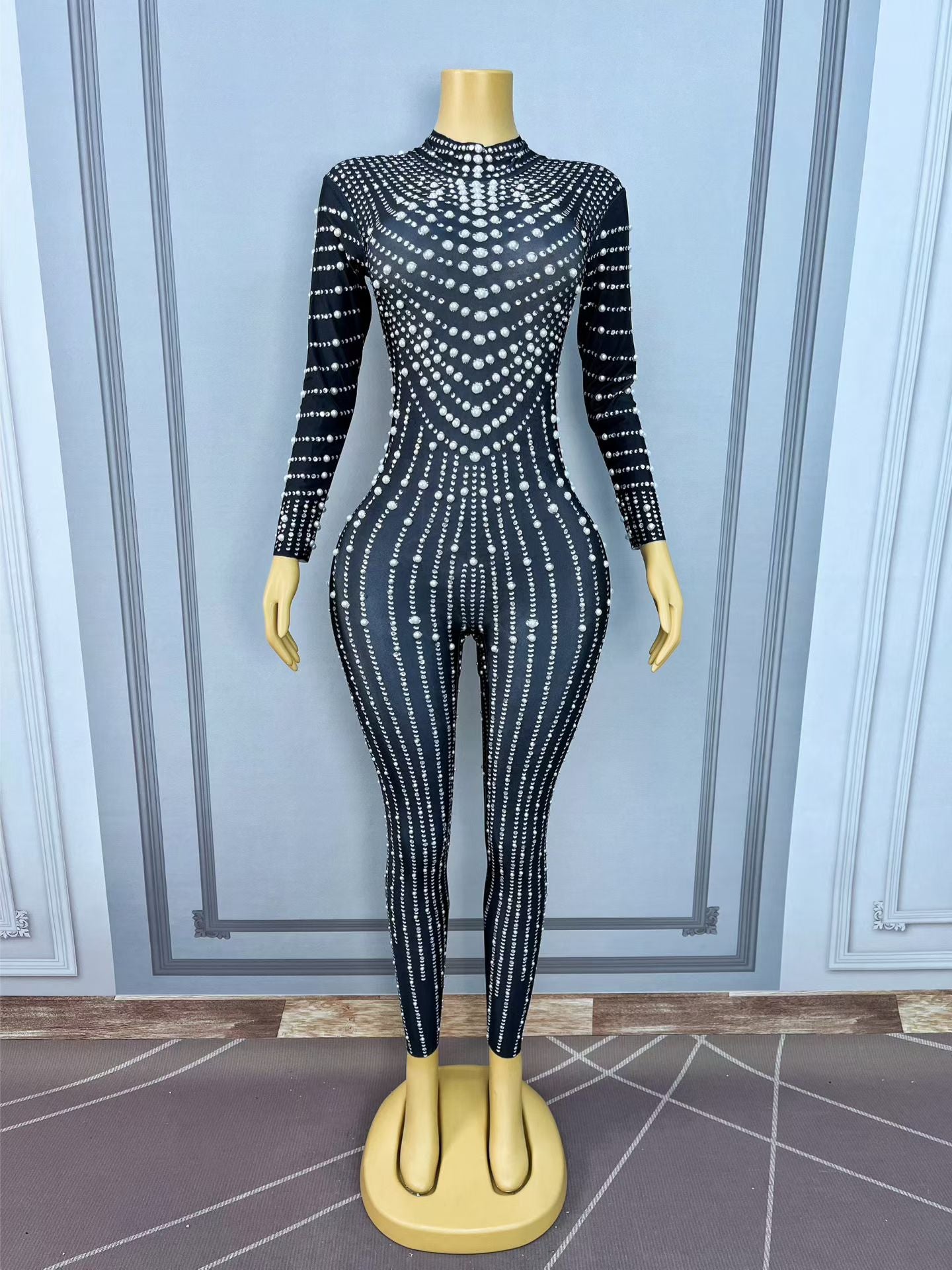 CELESINYI Heizhenzhu Crystal Black Pearl Catsuit