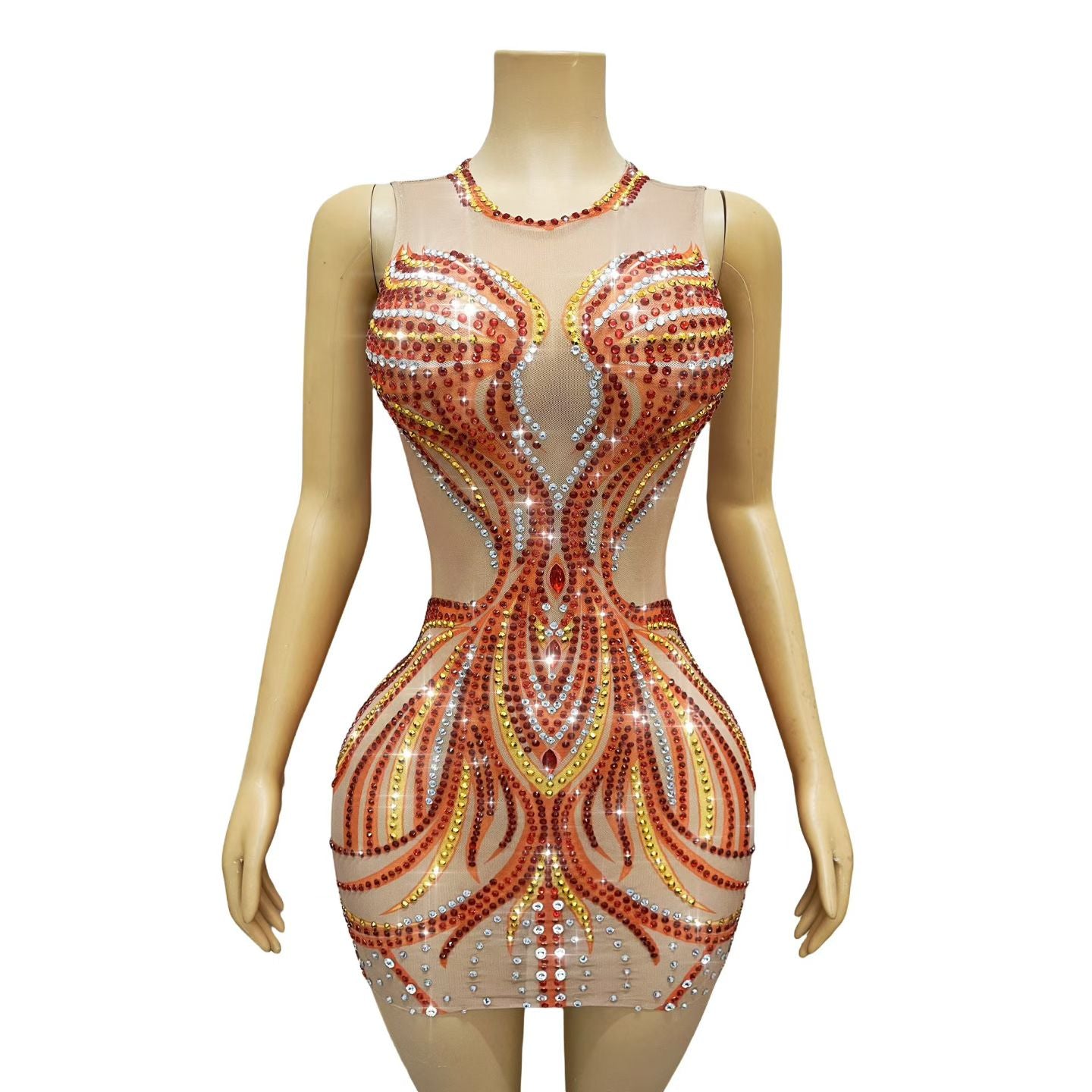 CELESINYI Huoshaoyun Crystal Sunset Flame Mini Dress
