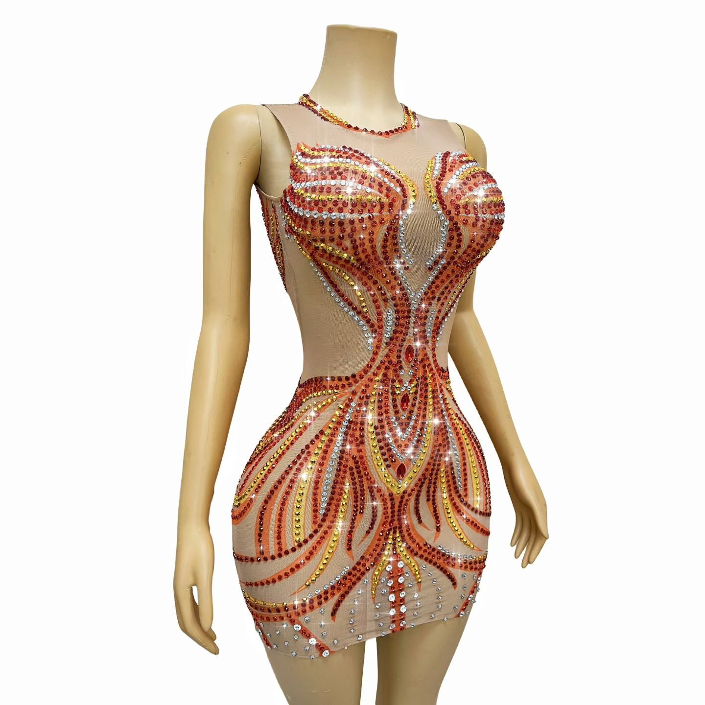 CELESINYI Huoshaoyun Crystal Sunset Flame Mini Dress