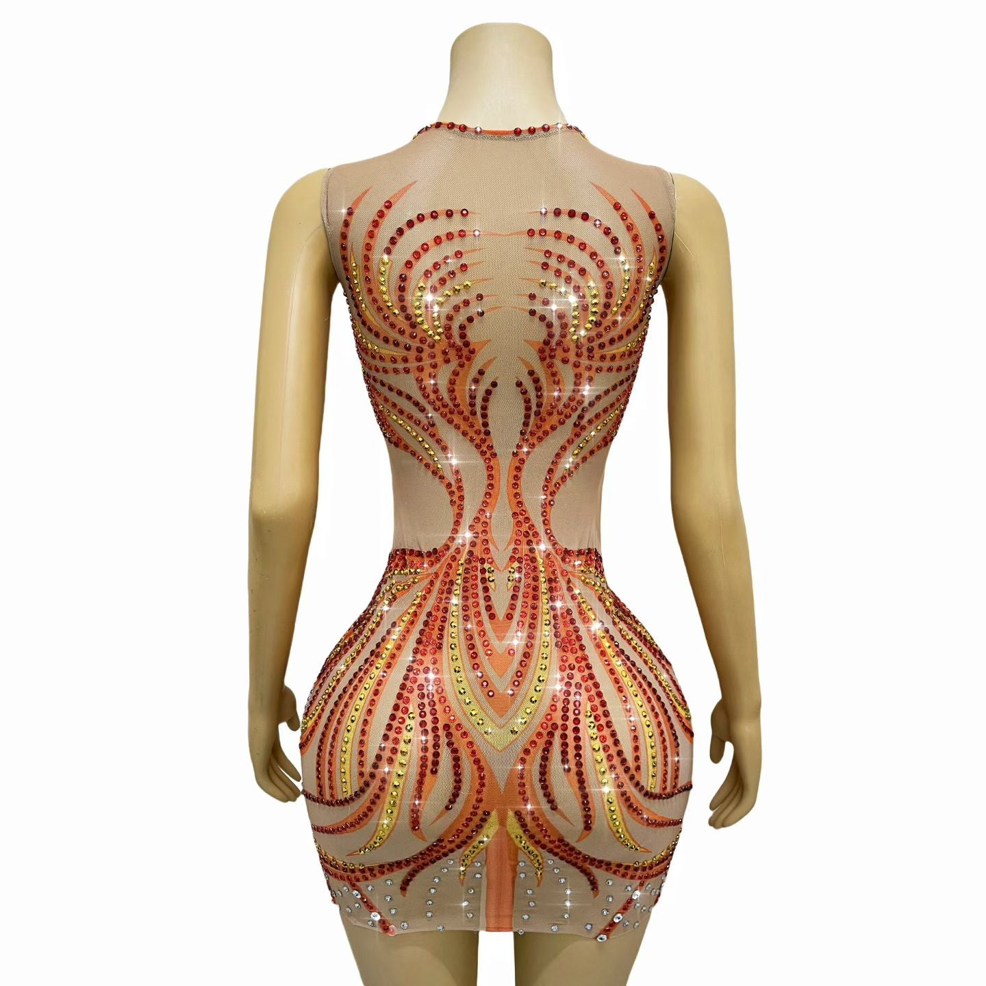 CELESINYI Huoshaoyun Crystal Sunset Flame Mini Dress