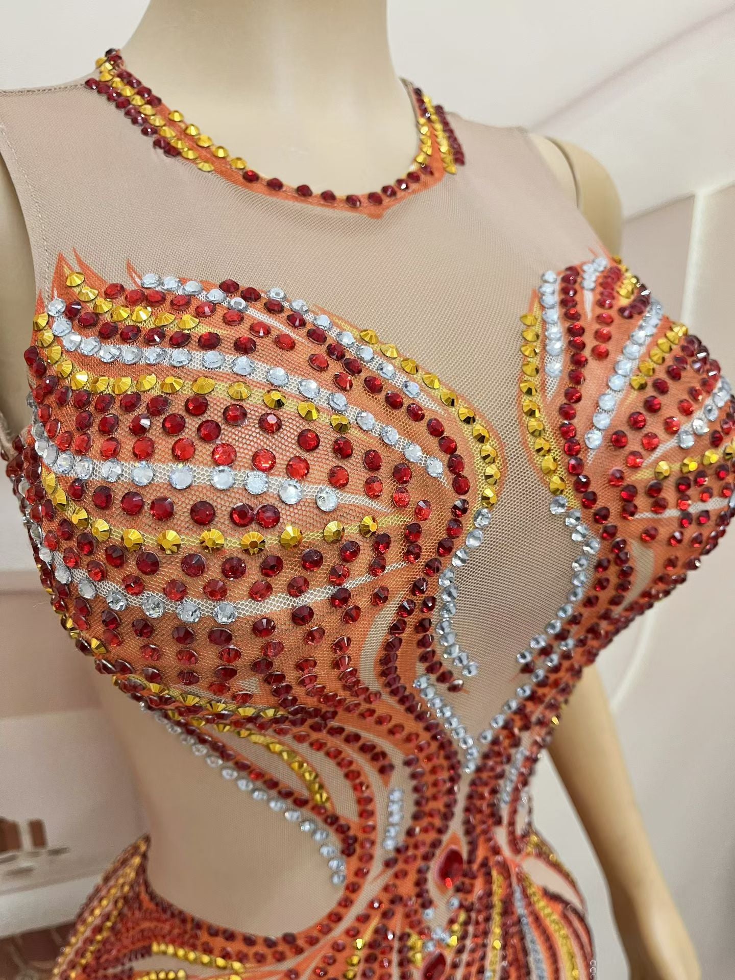 CELESINYI Huoshaoyun Crystal Sunset Flame Mini Dress