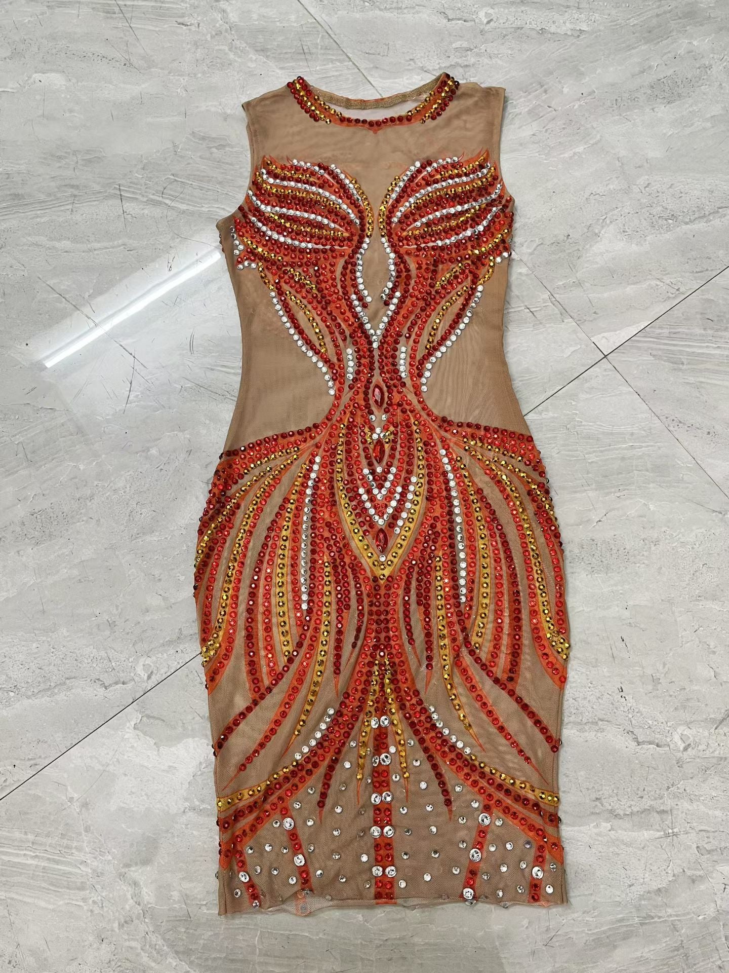 CELESINYI Huoshaoyun Crystal Sunset Flame Mini Dress