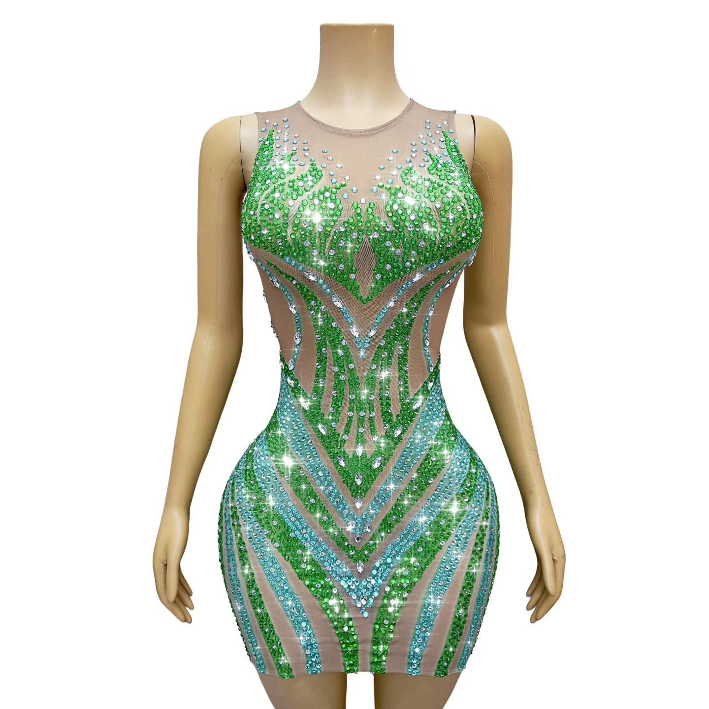 CELESINYI Lvhupan Crystal Emerald Mini Dress