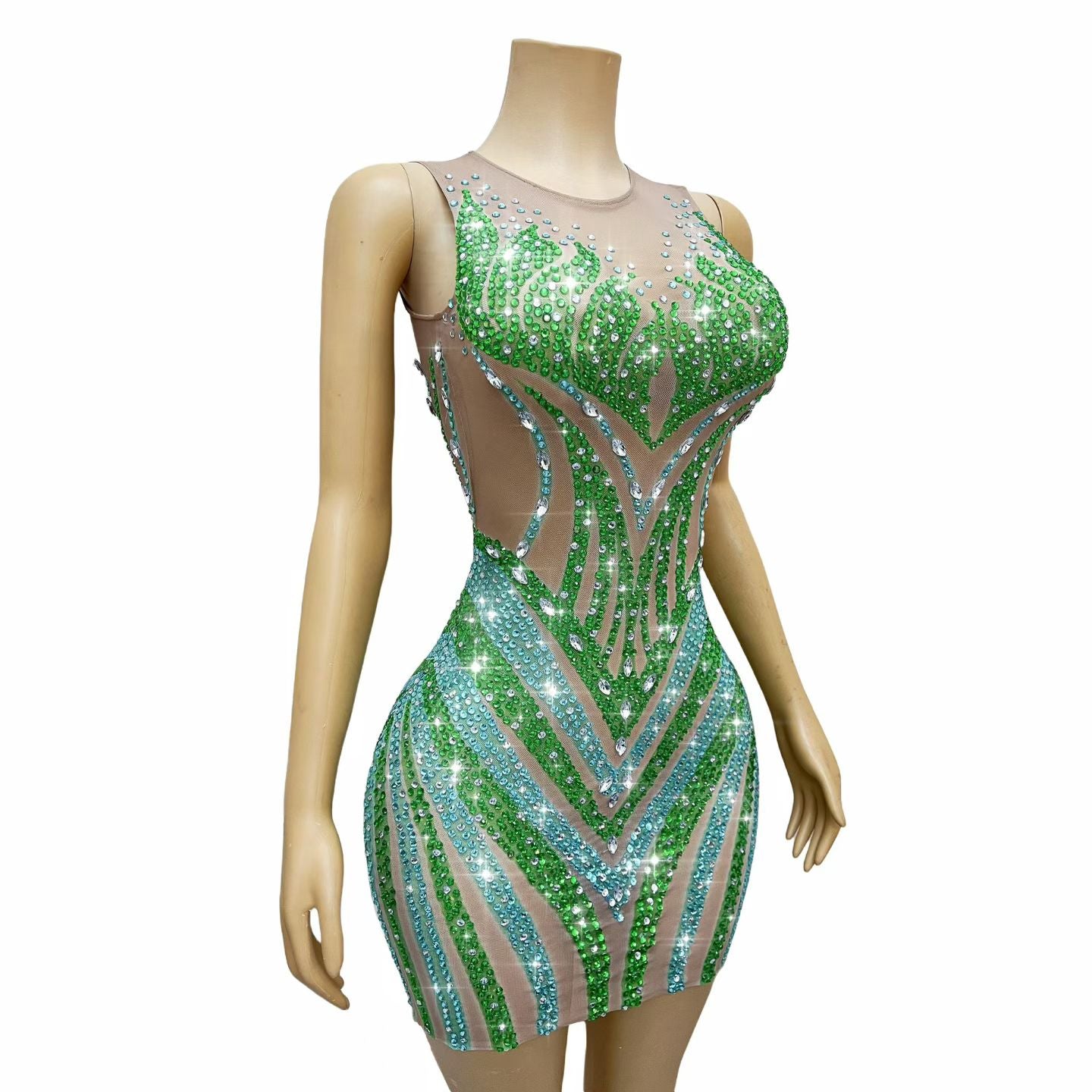 CELESINYI Lvhupan Crystal Emerald Mini Dress
