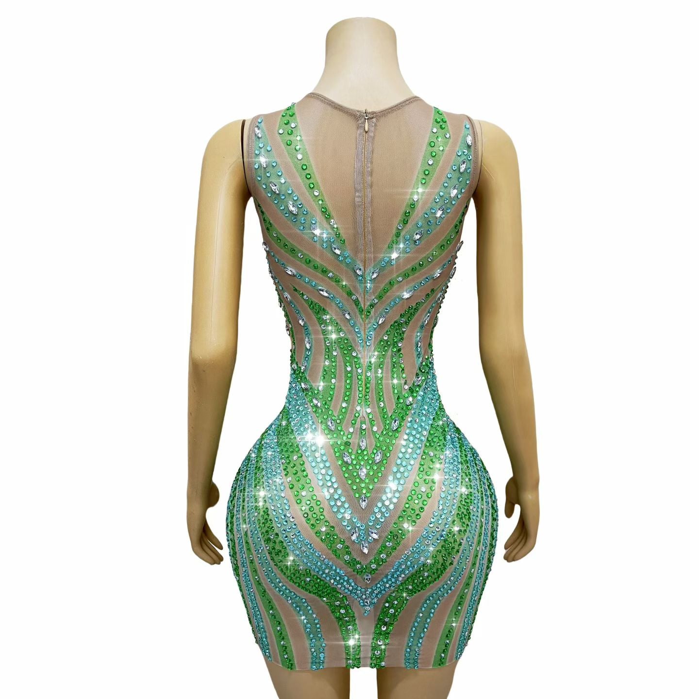 CELESINYI Lvhupan Crystal Emerald Mini Dress