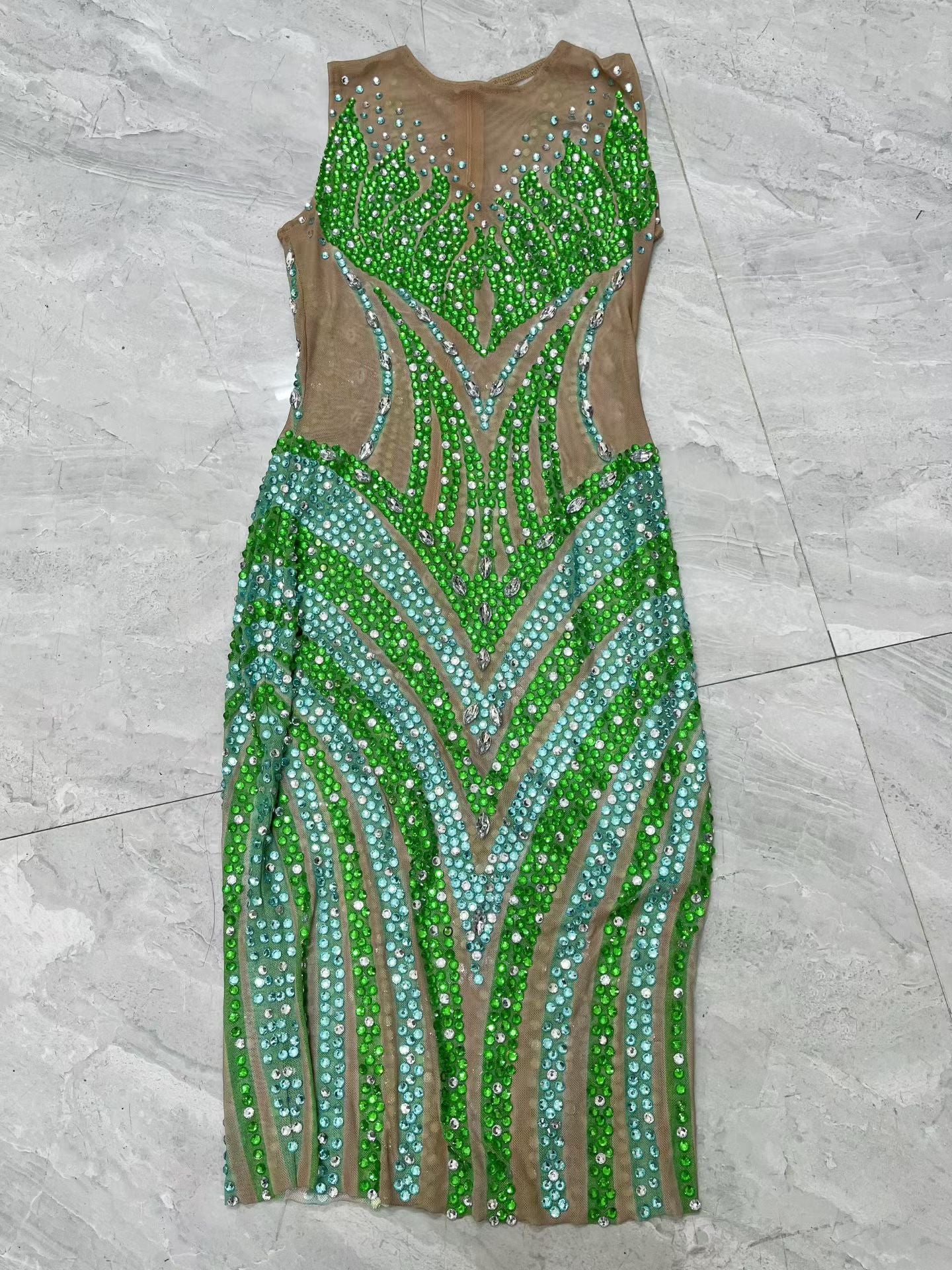 CELESINYI Lvhupan Crystal Emerald Mini Dress