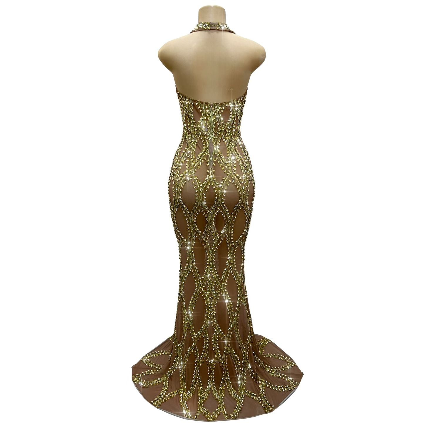 CELESINYI Tengliuzhi Crystal Leaf Halter Gown (Gold)