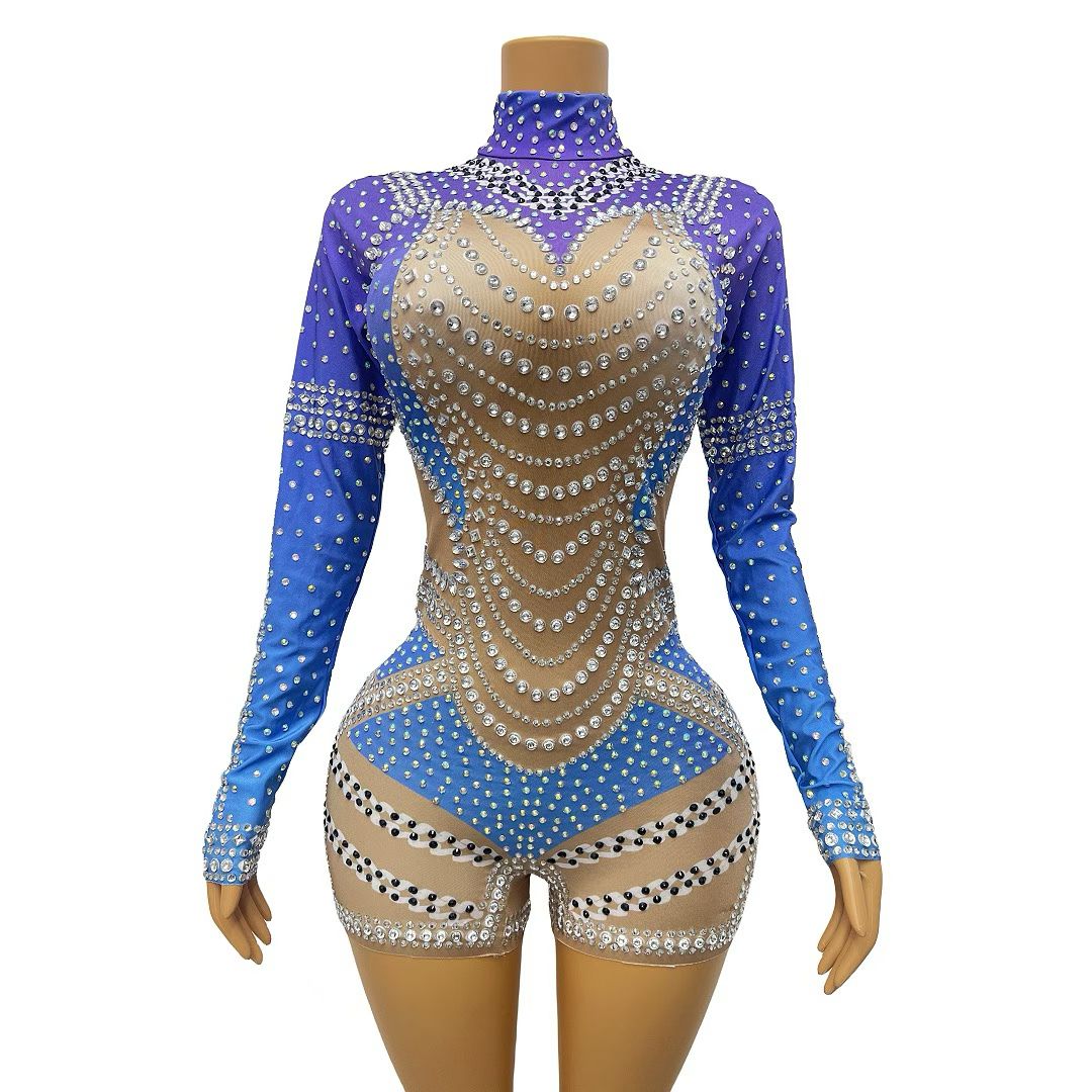 CELESINYI Haiyang Crystal Blue Gradient Leotard