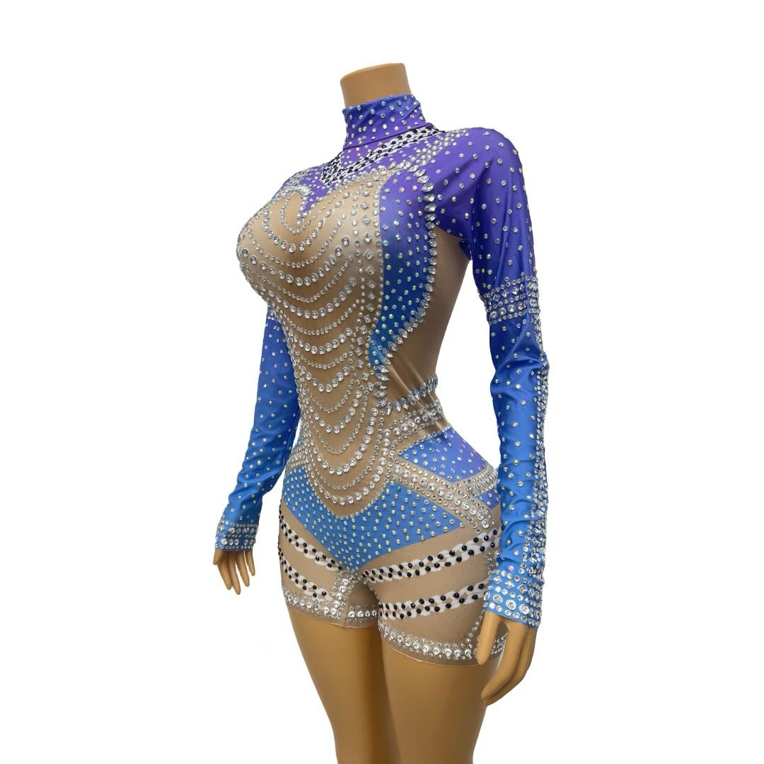 CELESINYI Haiyang Crystal Blue Gradient Leotard