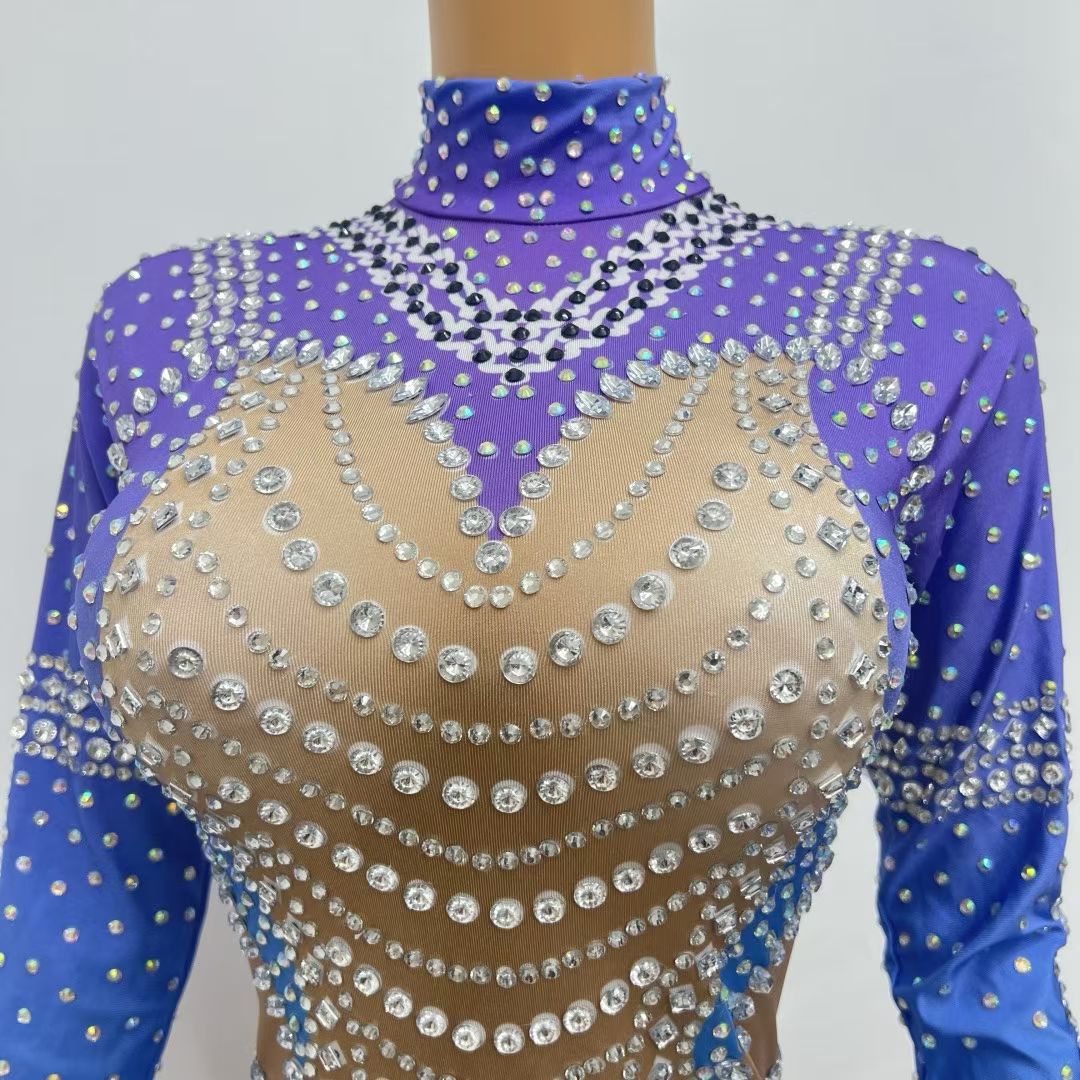 CELESINYI Haiyang Crystal Blue Gradient Leotard