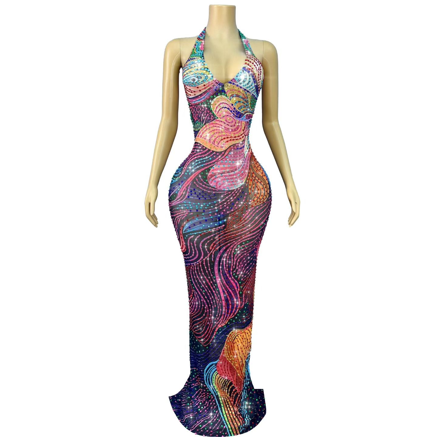 CELESINYI Caihongjinduan Crystal Rainbow Print Gown