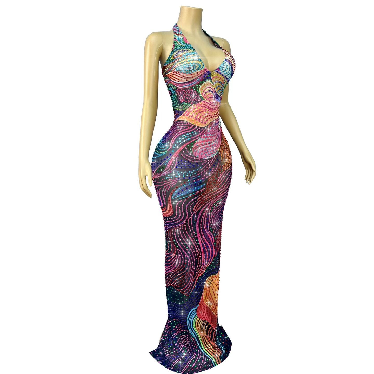 CELESINYI Caihongjinduan Crystal Rainbow Print Gown