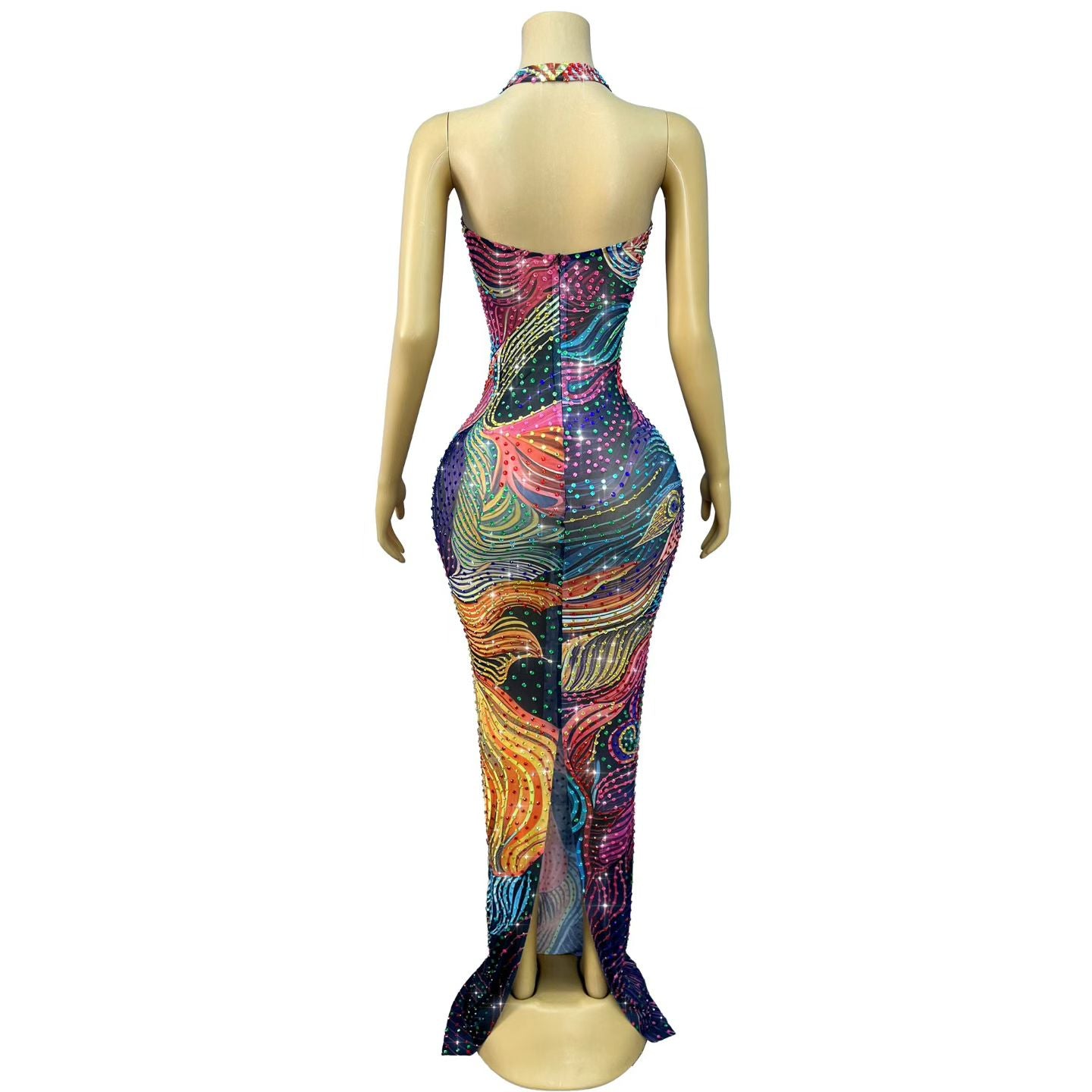 CELESINYI Caihongjinduan Crystal Rainbow Print Gown