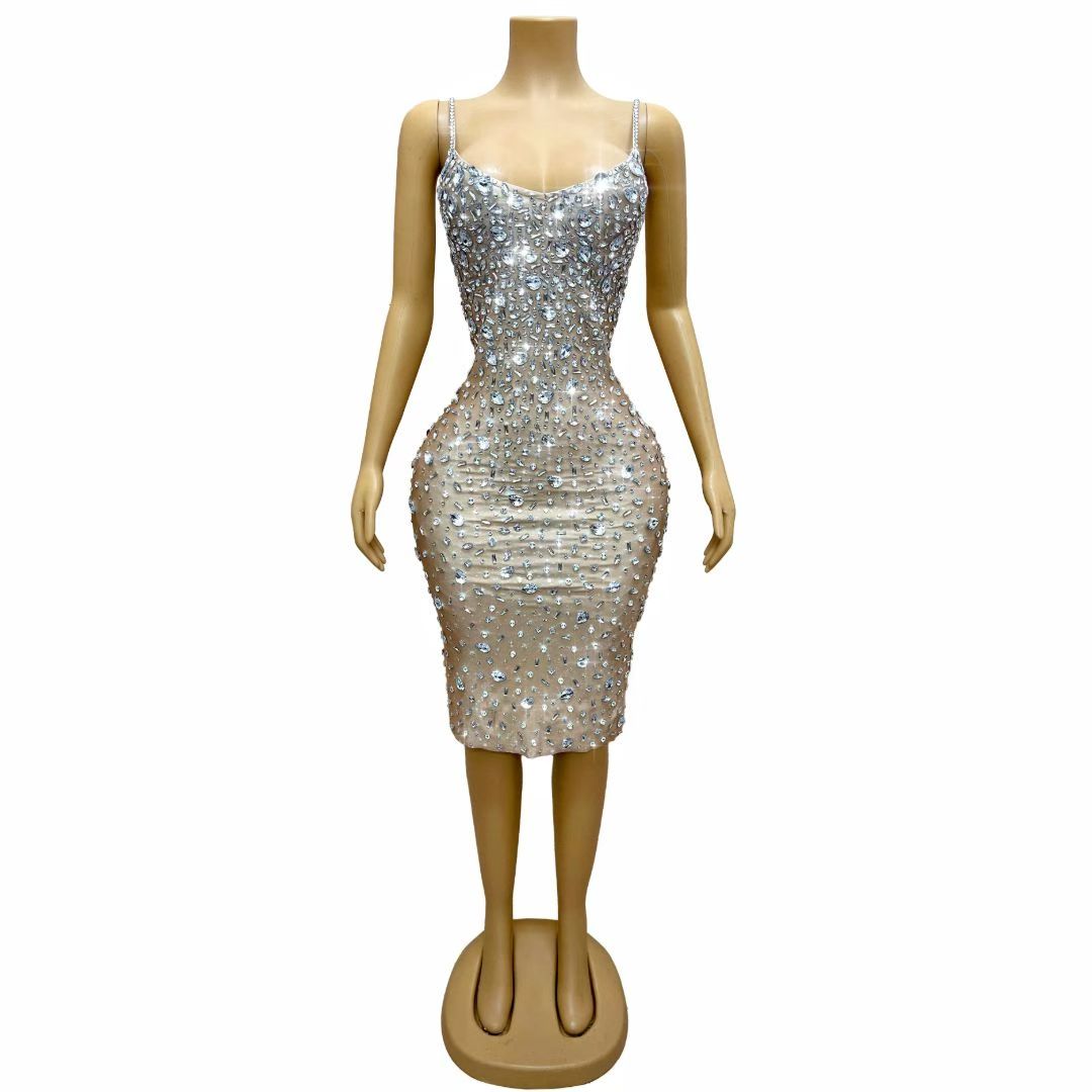 CELESINYI Xingshanshan Crystal Full Stone Midi Dress