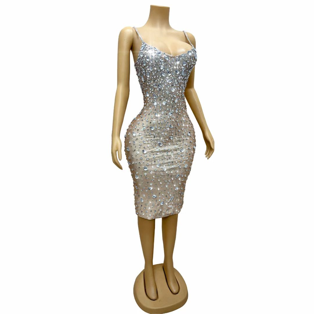 CELESINYI Xingshanshan Crystal Full Stone Midi Dress