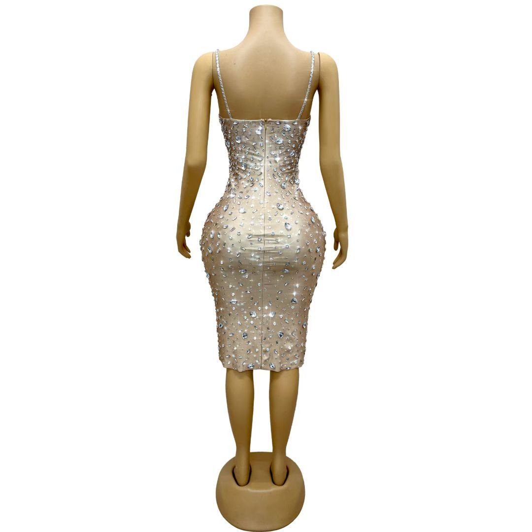 CELESINYI Xingshanshan Crystal Full Stone Midi Dress