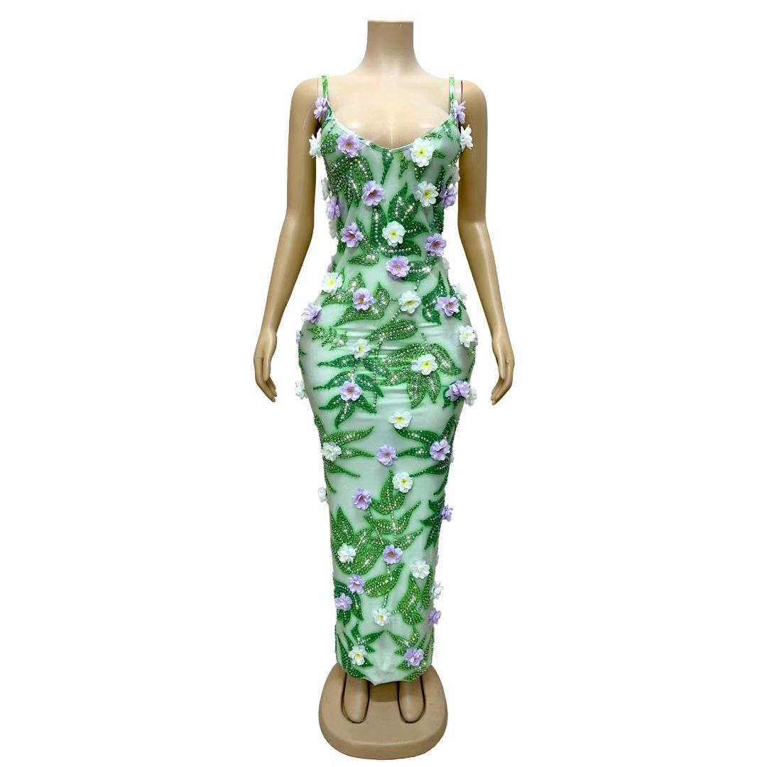 CELESINYI Baihuaqun Crystal 3D Flower Gown