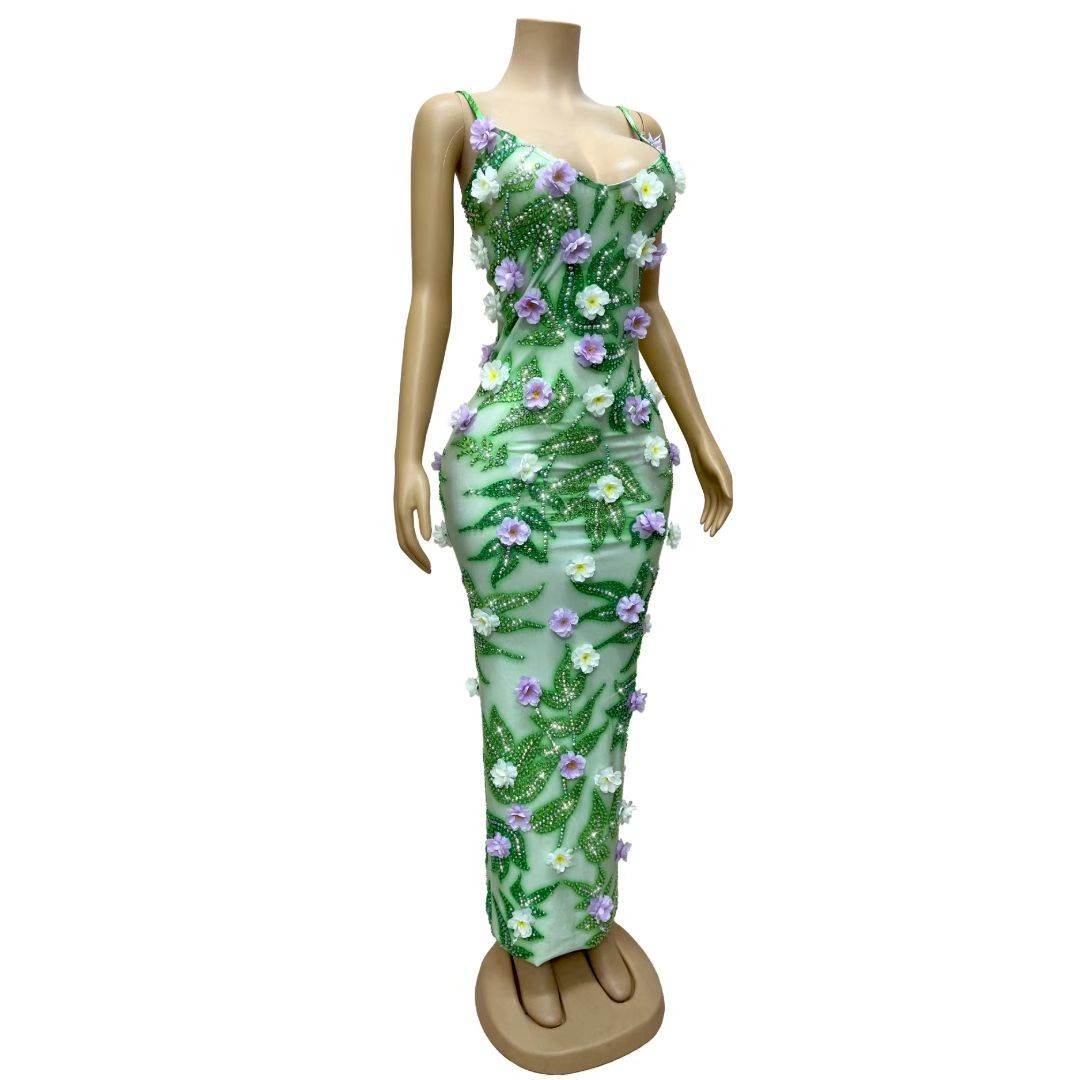CELESINYI Baihuaqun Crystal 3D Flower Gown