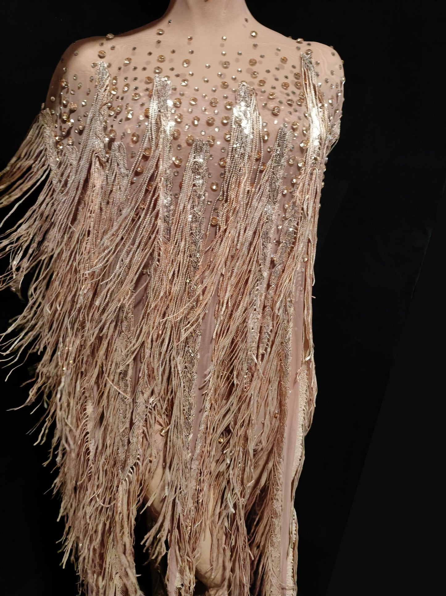 CELESINYI Yusan Crystal Gold Fringe Cape Set