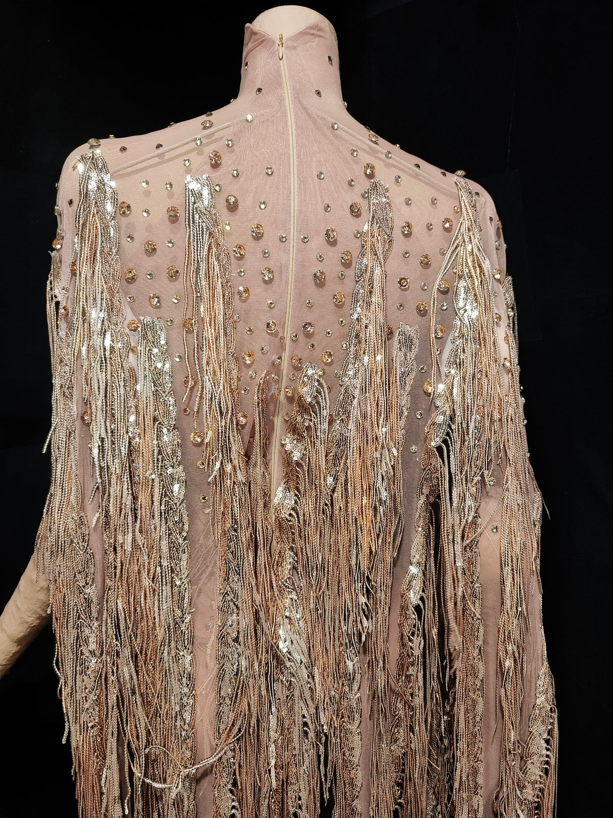 CELESINYI Yusan Crystal Gold Fringe Cape Set