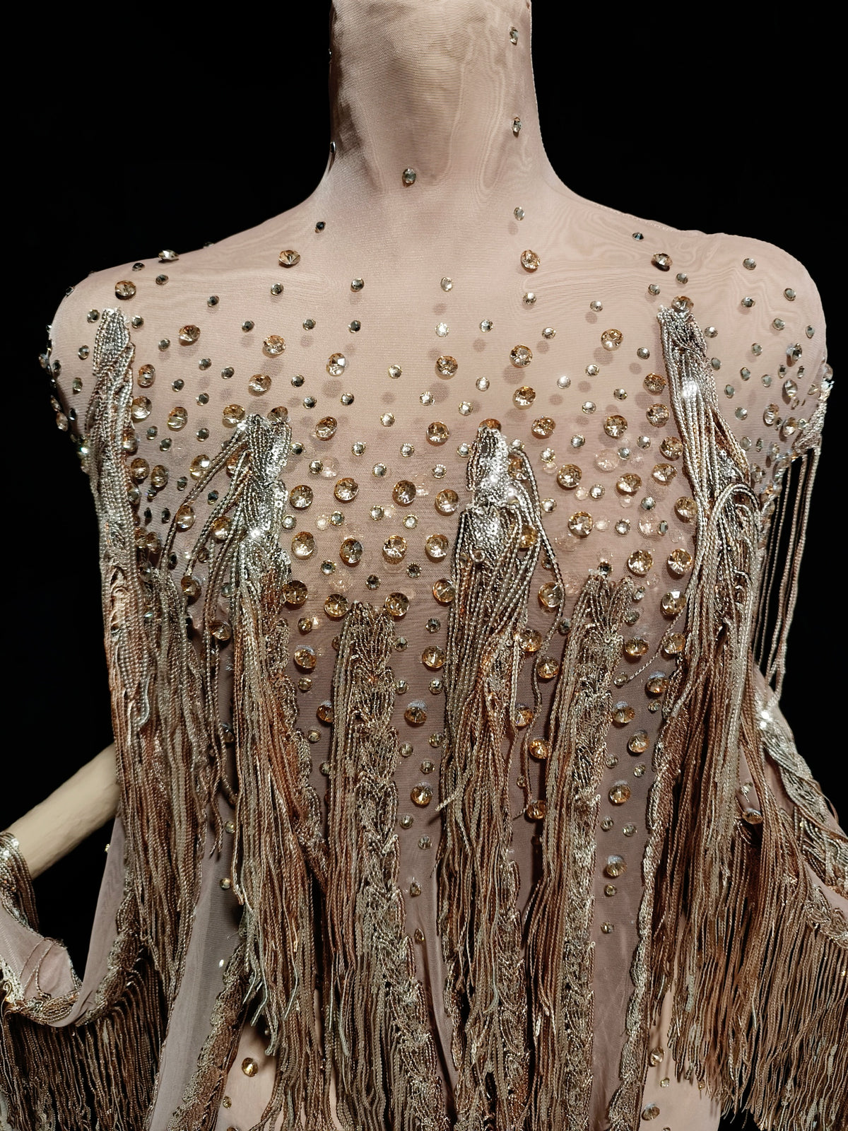 CELESINYI Yusan Crystal Gold Fringe Cape Set