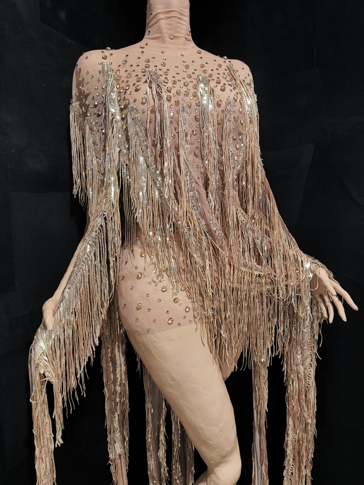 CELESINYI Yusan Crystal Gold Fringe Cape Set