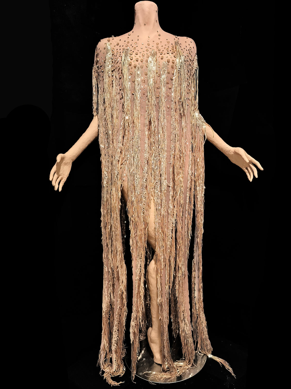 CELESINYI Yusan Crystal Gold Fringe Cape Set