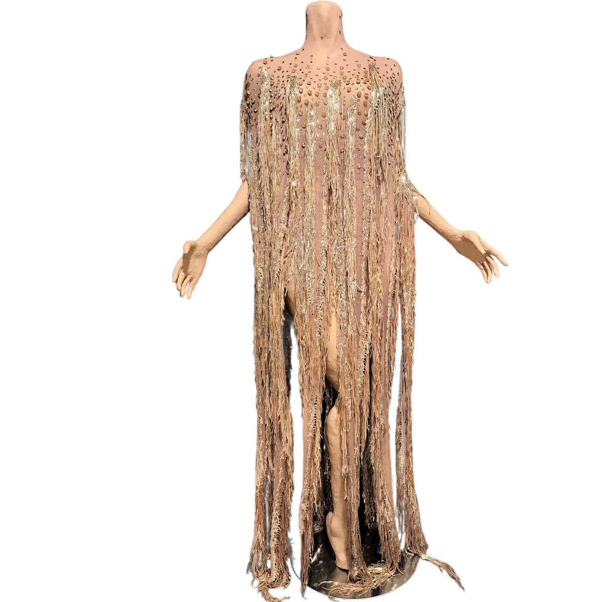 CELESINYI Yusan Crystal Gold Fringe Cape Set