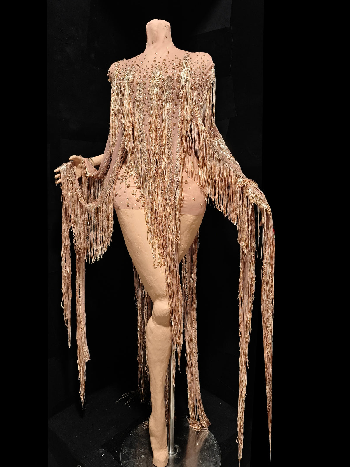 CELESINYI Yusan Crystal Gold Fringe Cape Set